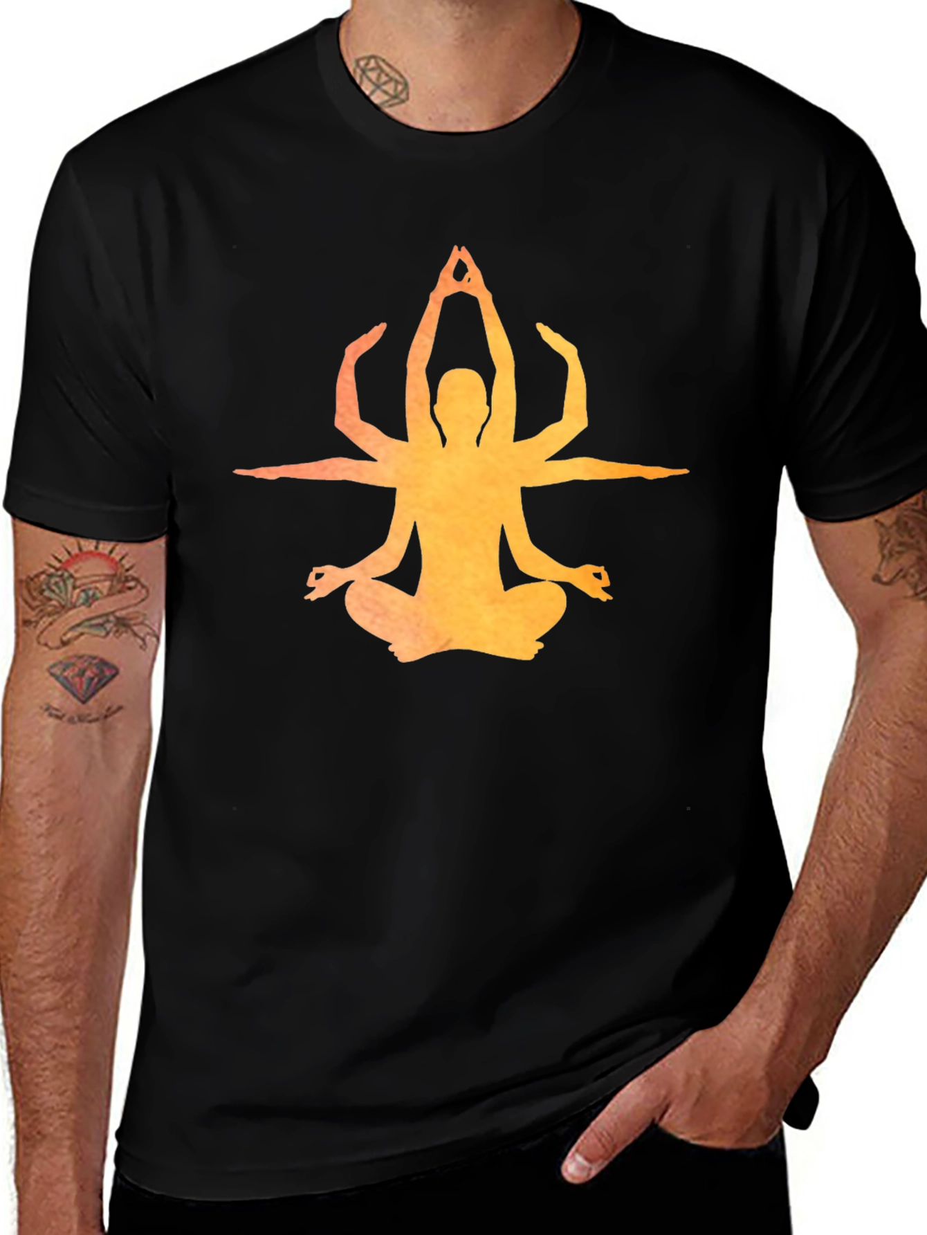 Meditative Chakra Yoga Graphic Tee - Black