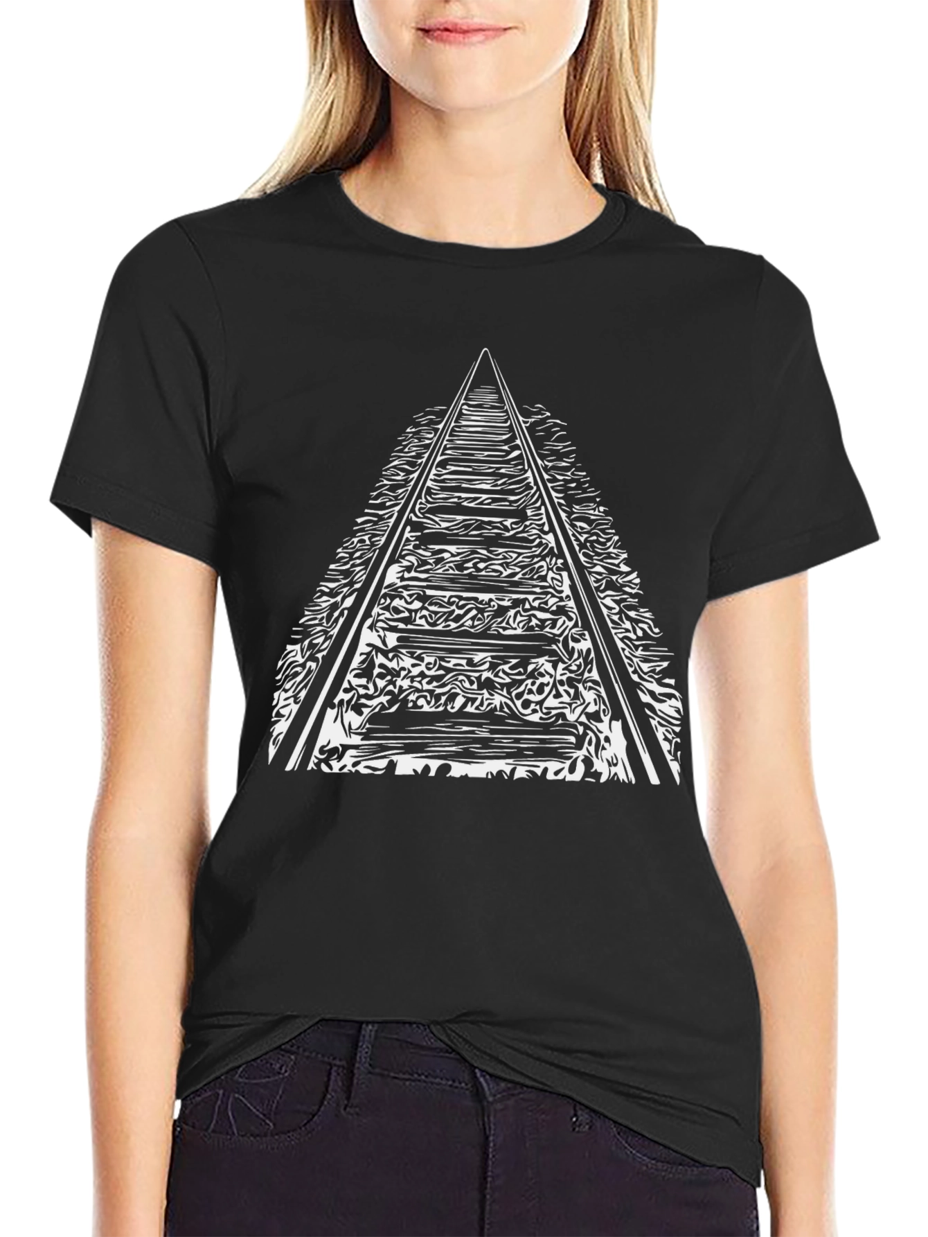 Railroad Track Graphic T-Shirt - Black Cotton Tee