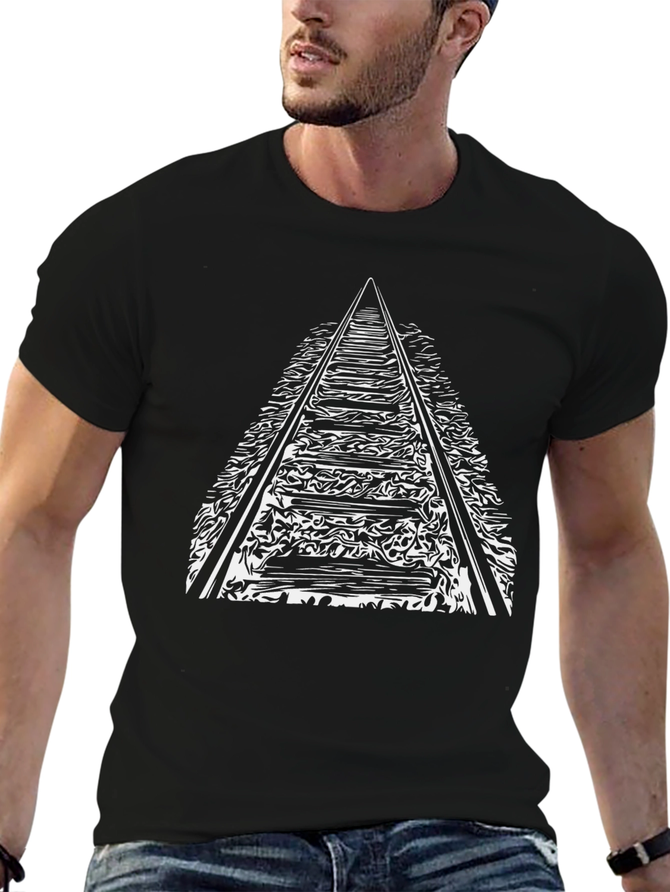 Railroad Track Graphic T-Shirt - Black Cotton Tee