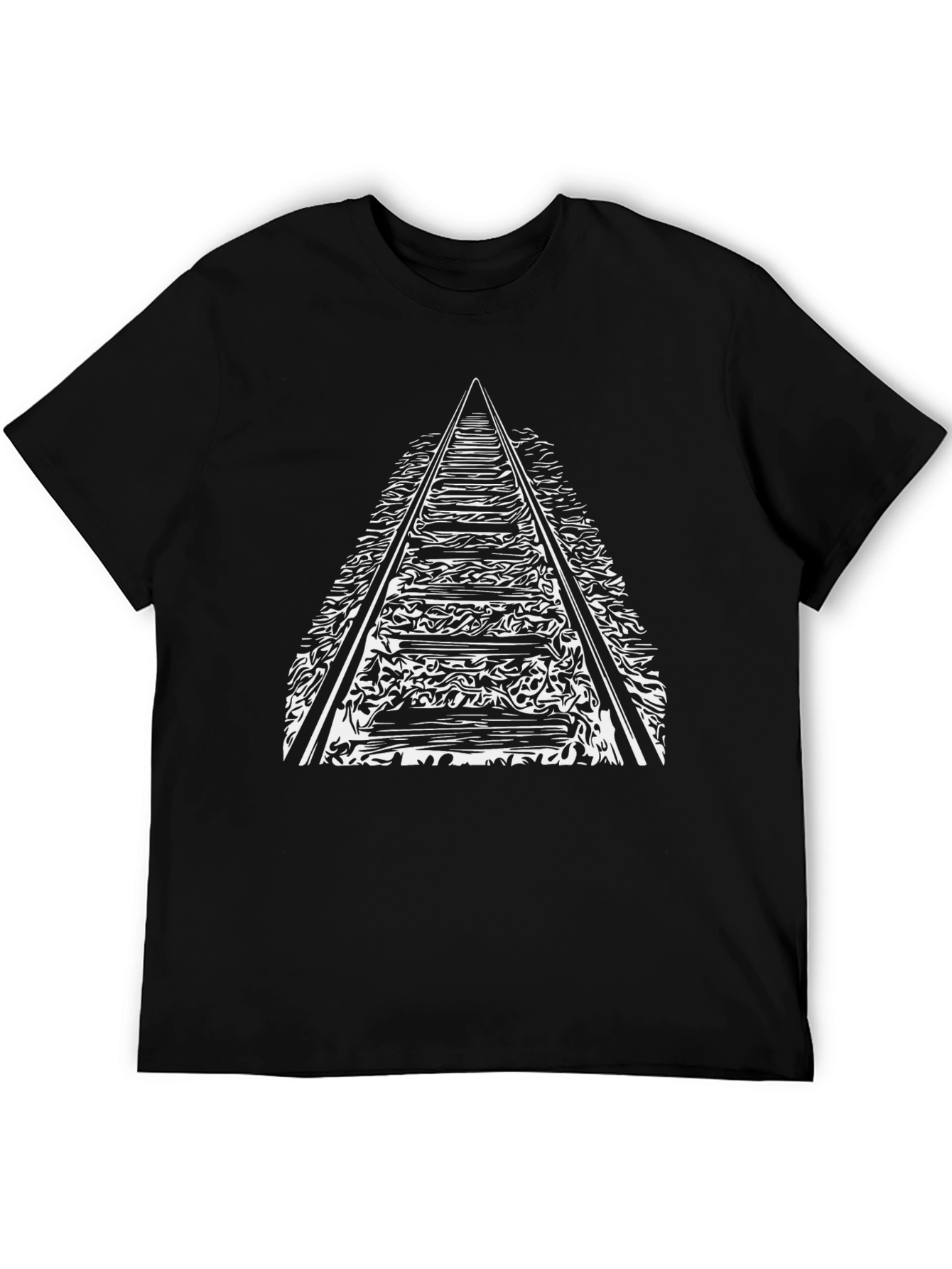 Railroad Track Graphic T-Shirt - Black Cotton Tee