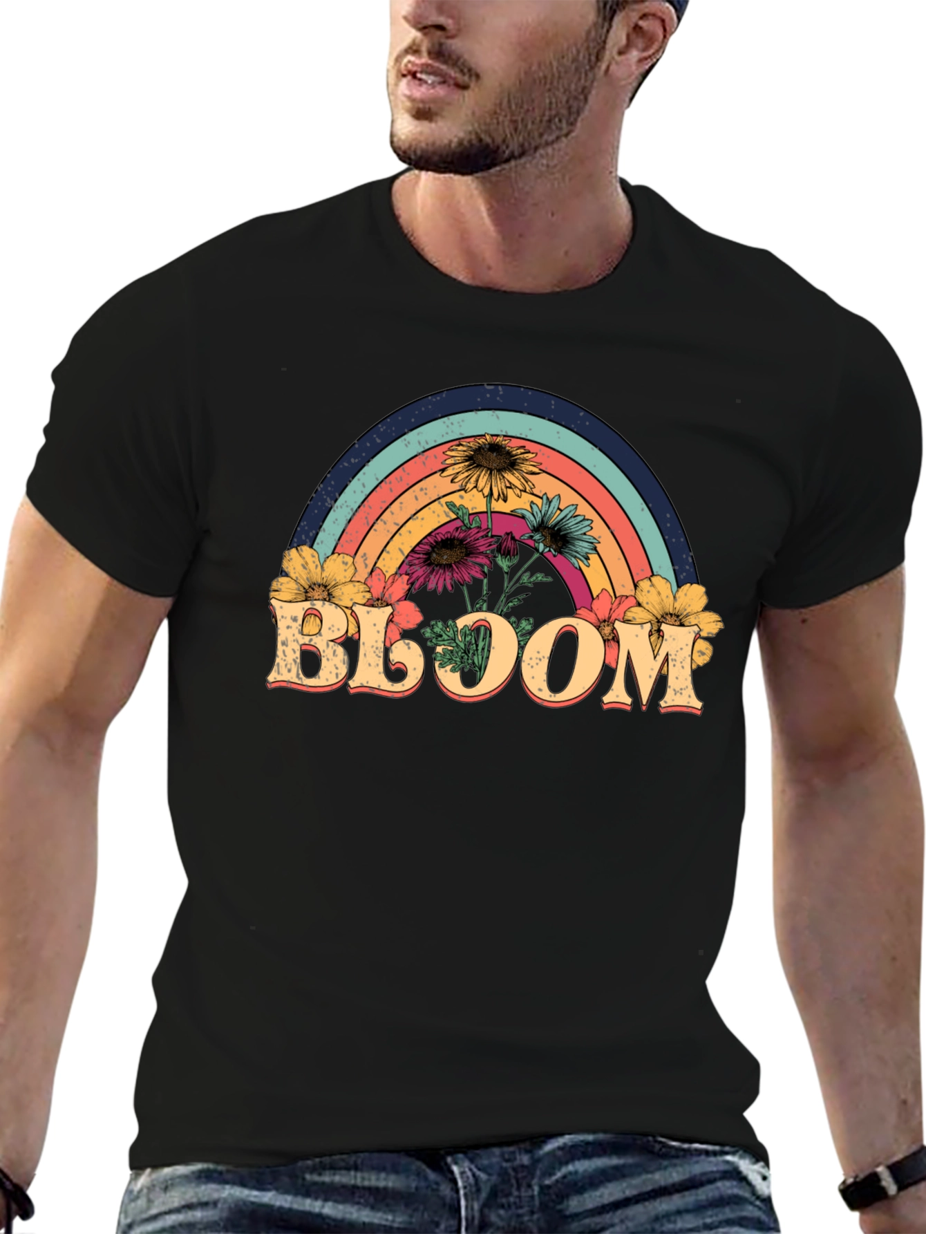 Bloom Rainbow Graphic Tee - Black