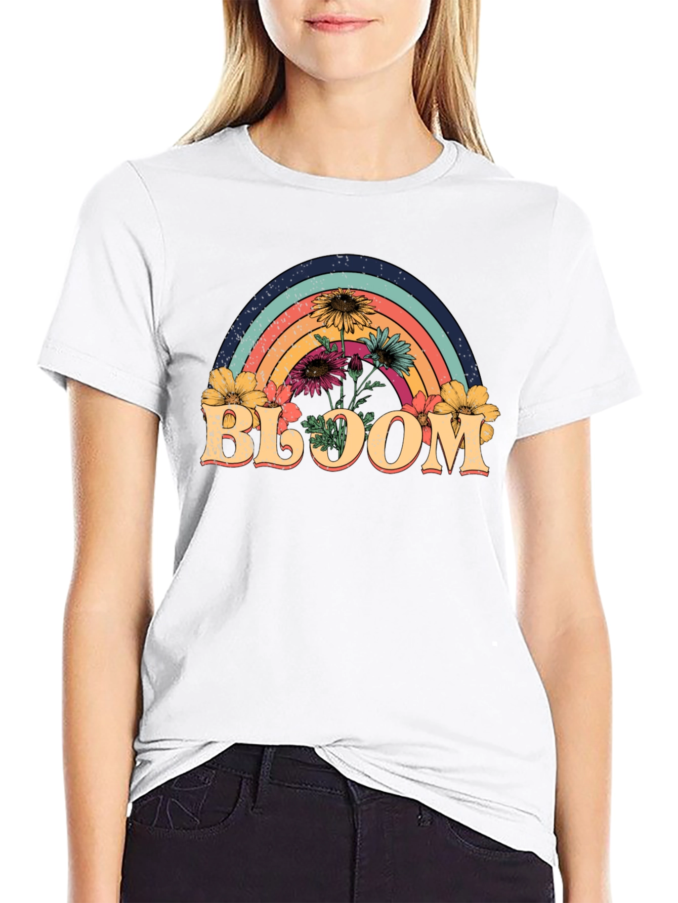 Bloom Rainbow Graphic Tee - Black