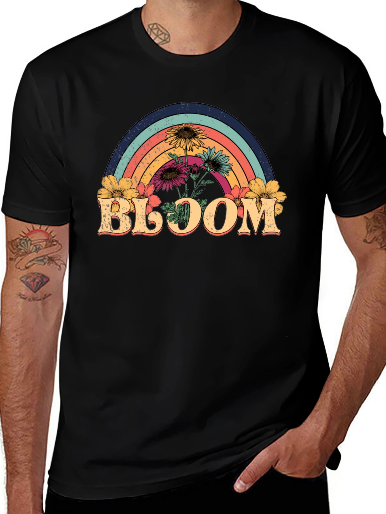 Bloom Rainbow Graphic Tee - Black