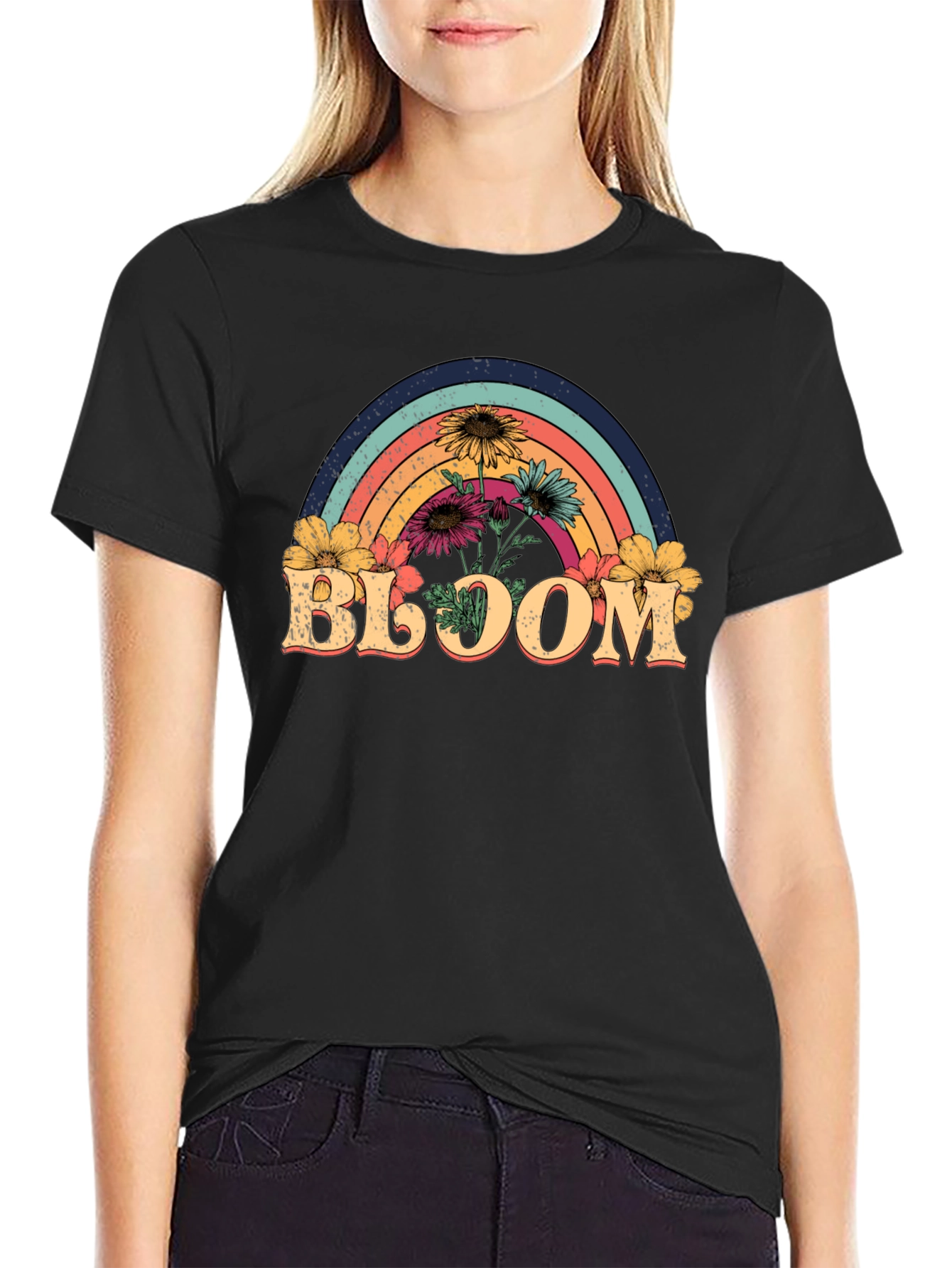 Bloom Rainbow Graphic Tee - Black