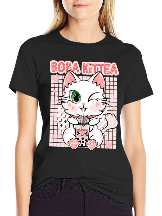 Boba Kittea Black Graphic T-Shirt