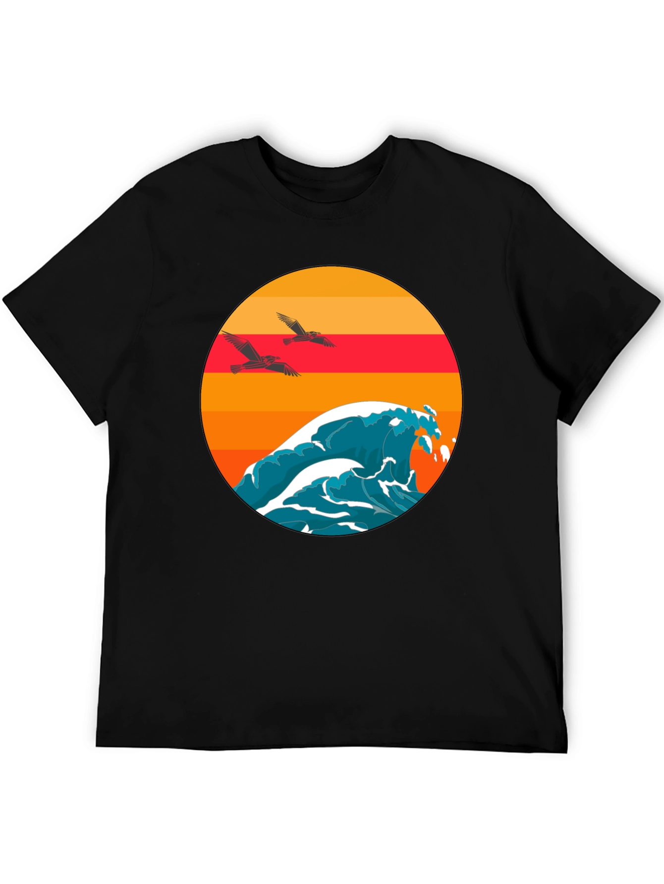 Sunset Wave Graphic Tee - Black Cotton Comfort
