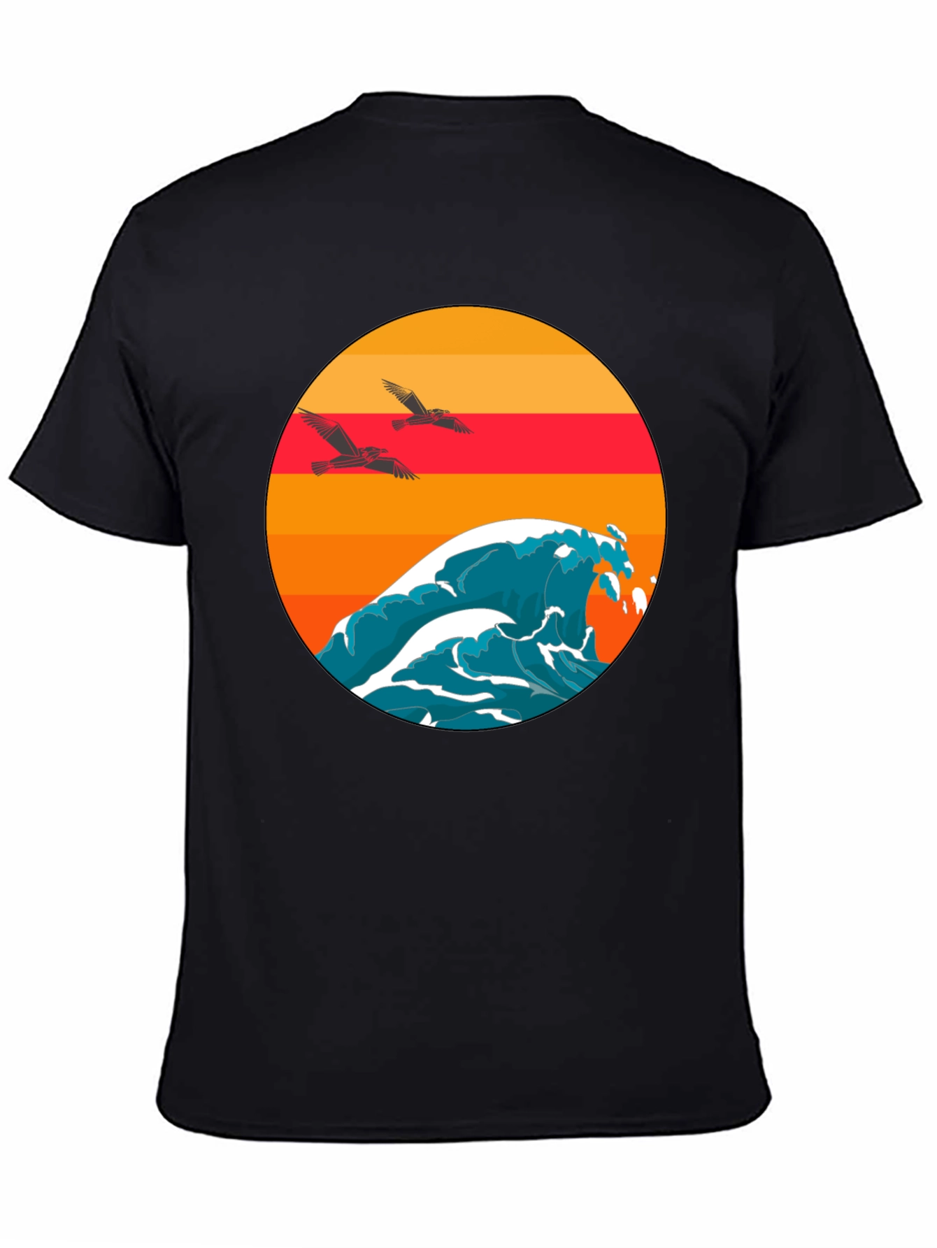 Sunset Wave Graphic Tee - Black Cotton Comfort