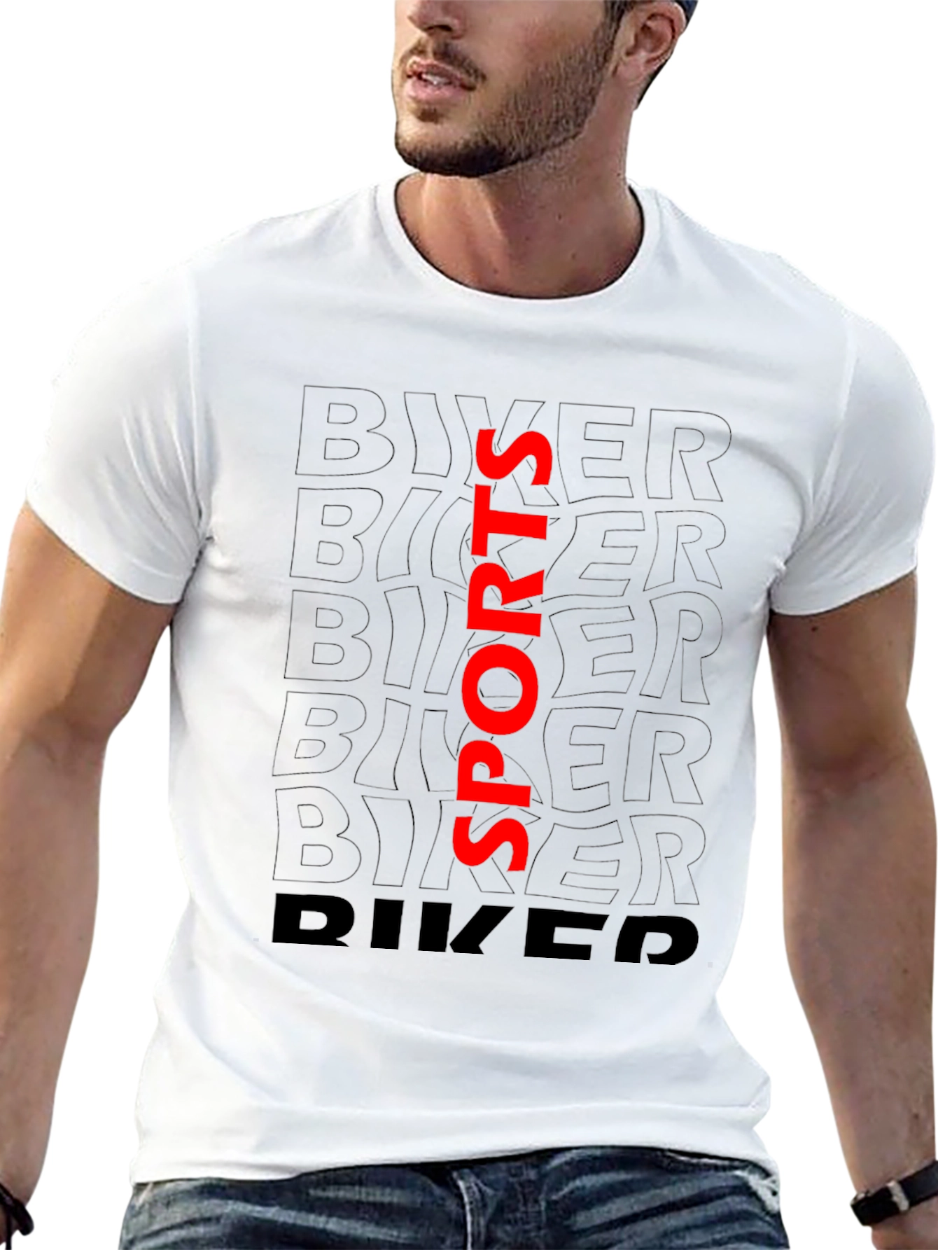 Biker Sports Graphic Tee - Black Casual T-Shirt
