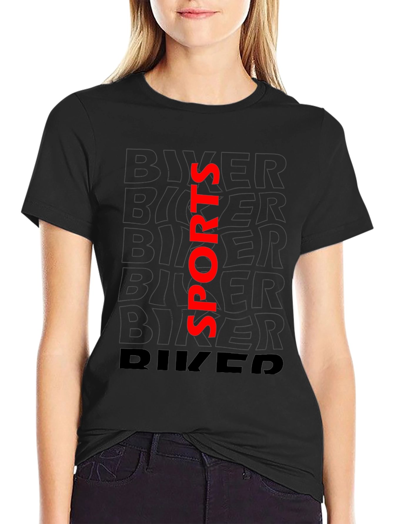 Biker Sports Graphic Tee - Black Casual T-Shirt