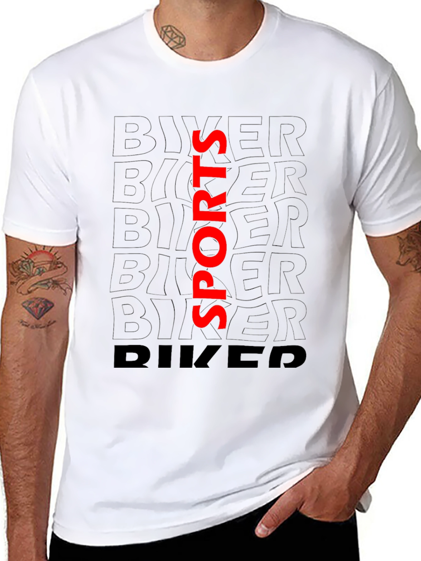 Biker Sports Graphic Tee - Black Casual T-Shirt