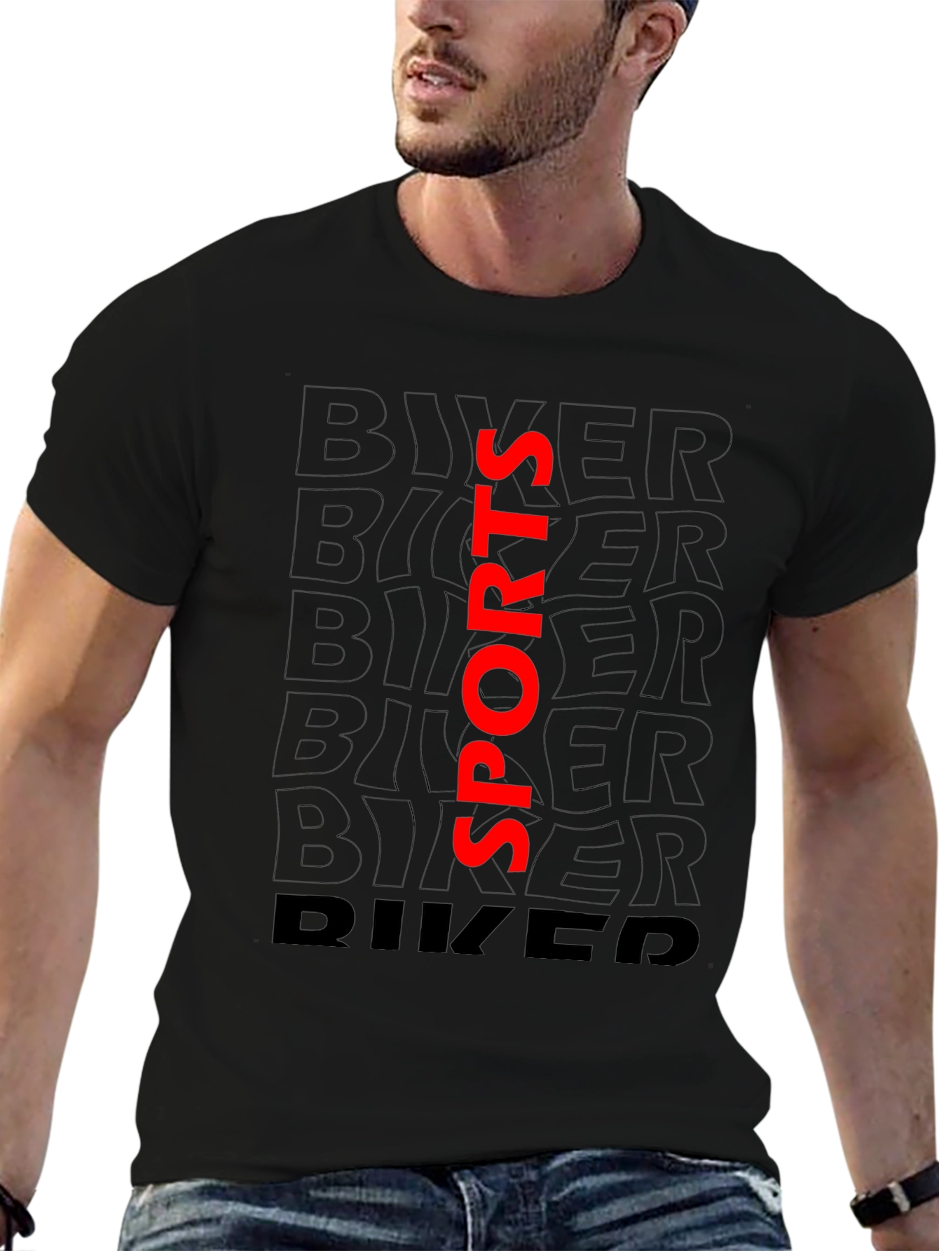Biker Sports Graphic Tee - Black Casual T-Shirt