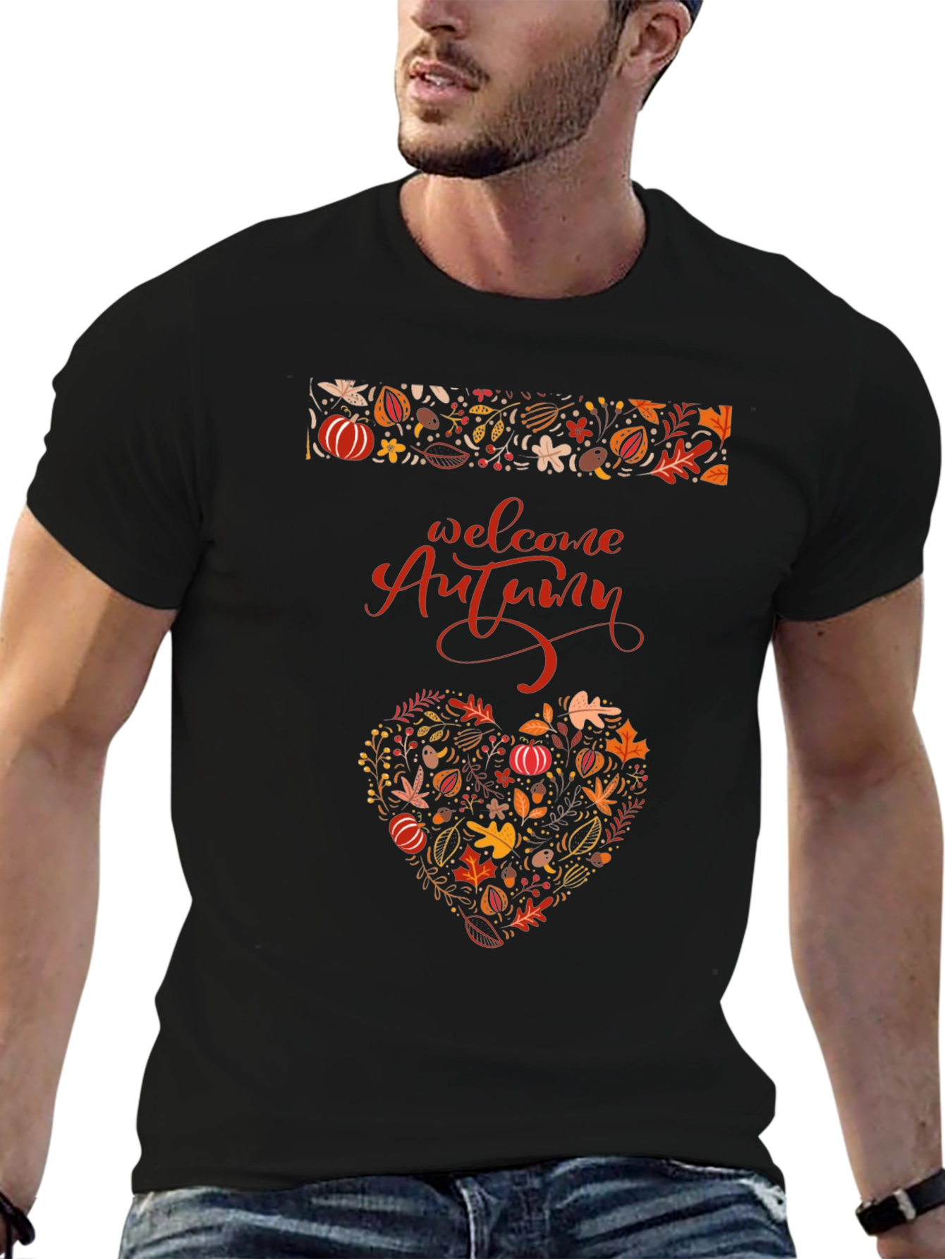 Welcome Autumn Heart Graphic Tee - Fall Season Shirt