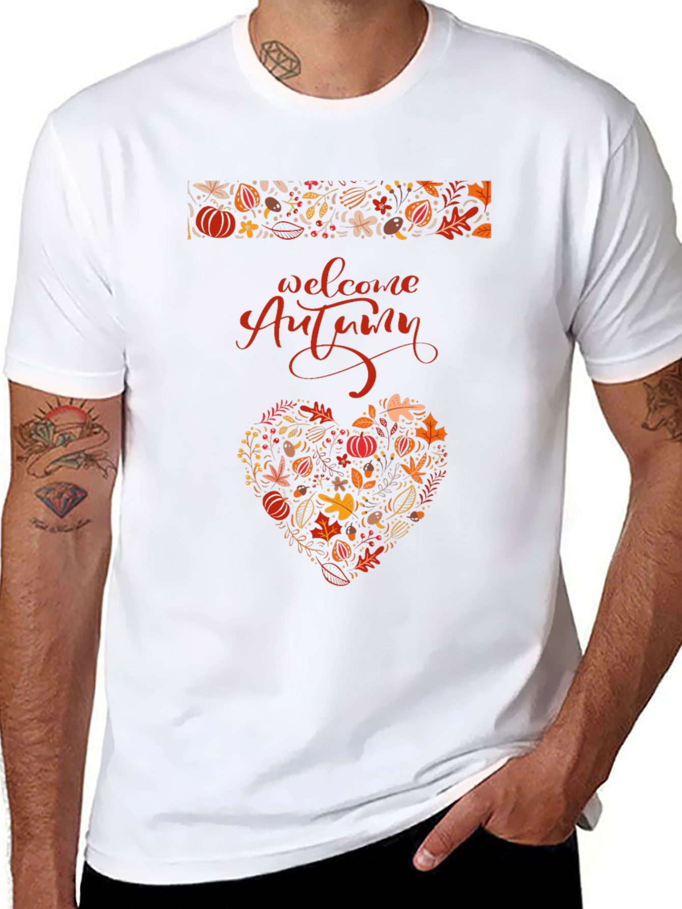 Welcome Autumn Heart Graphic Tee - Fall Season Shirt