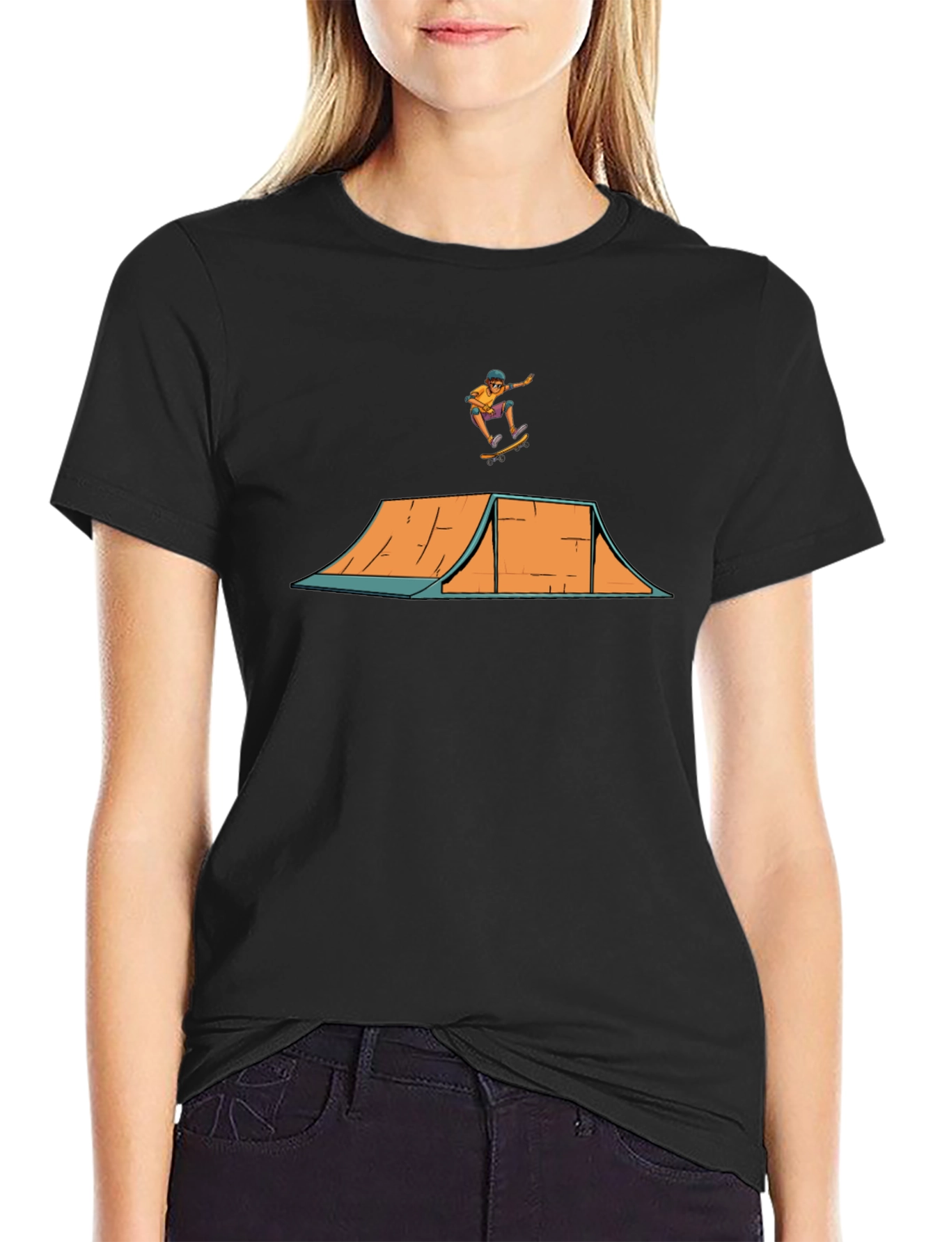 Skate Ramp Tee - Black Cotton Graphic T-Shirt
