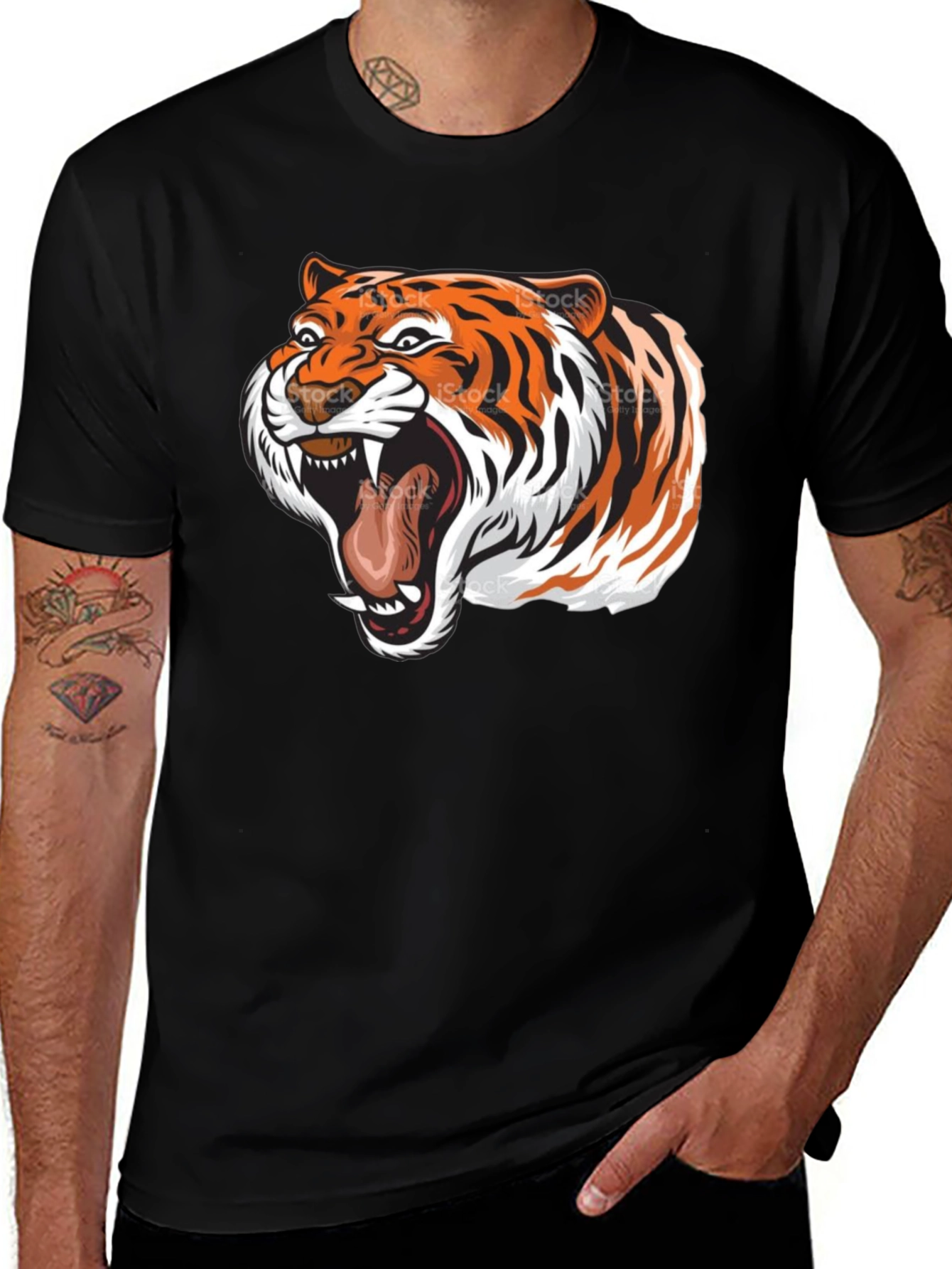 Roaring Tiger Graphic Tee - Black Cotton T-Shirt