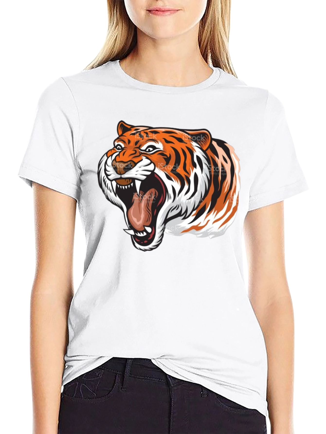 Roaring Tiger Graphic Tee - Black Cotton T-Shirt