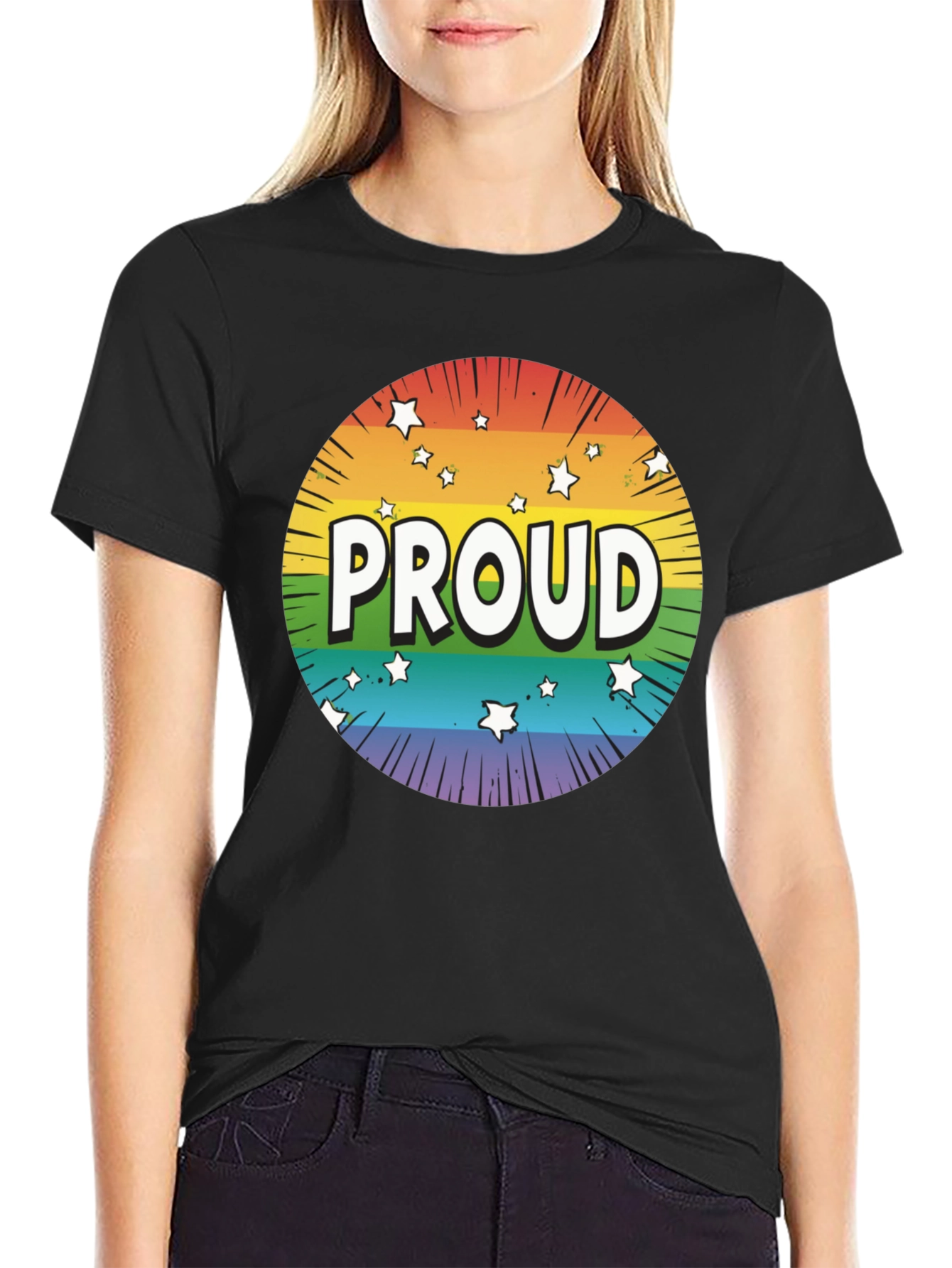 Pride Proud T-Shirt - Rainbow Starburst Design