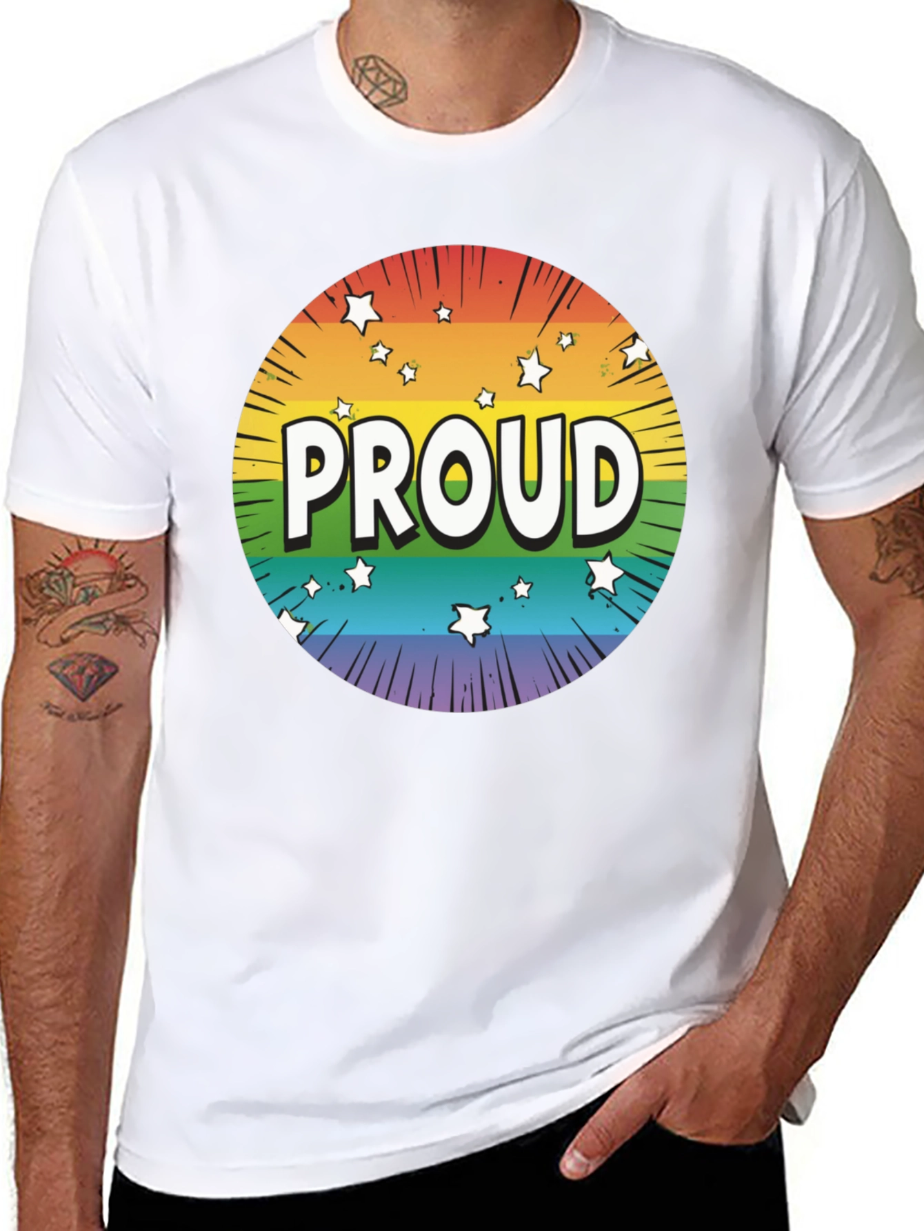 Pride Proud T-Shirt - Rainbow Starburst Design