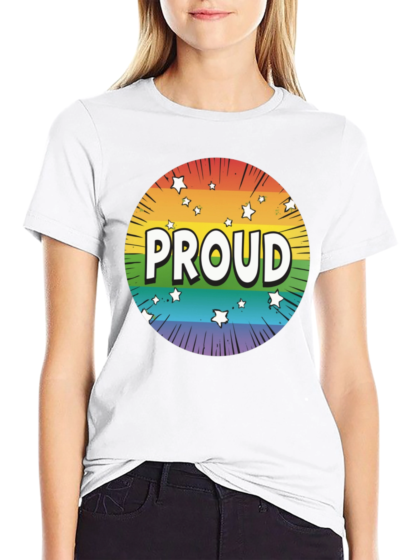 Pride Proud T-Shirt - Rainbow Starburst Design