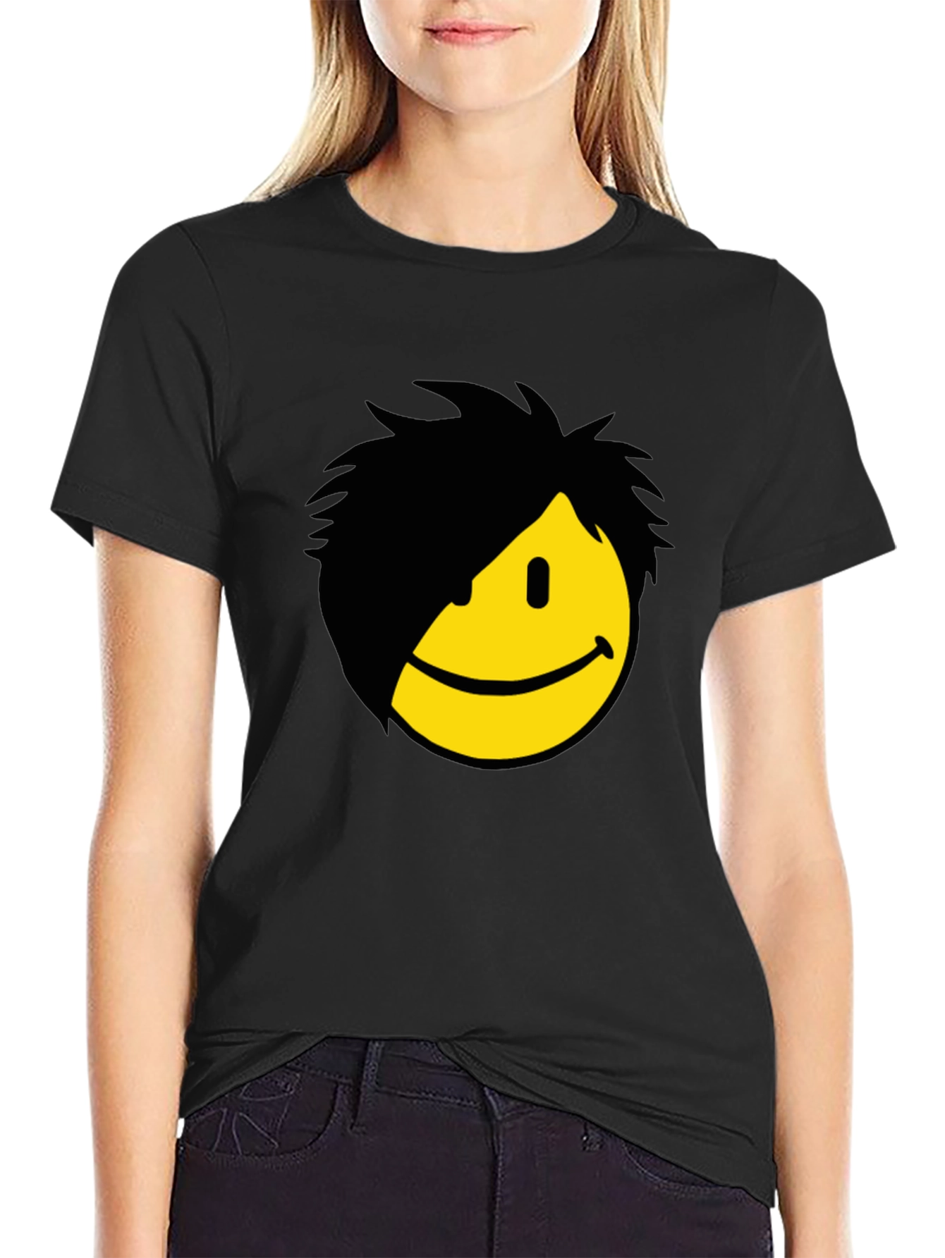 Emo Smiley Graphic Tee - Black