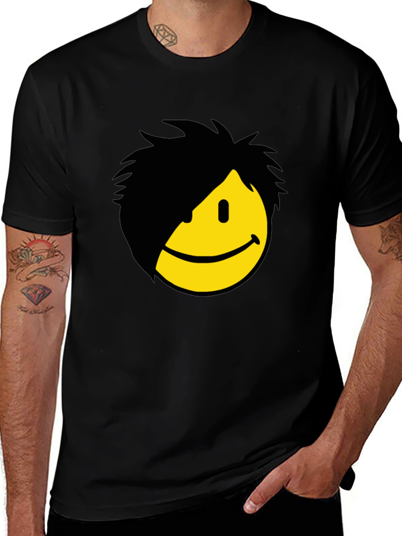 Emo Smiley Graphic Tee - Black