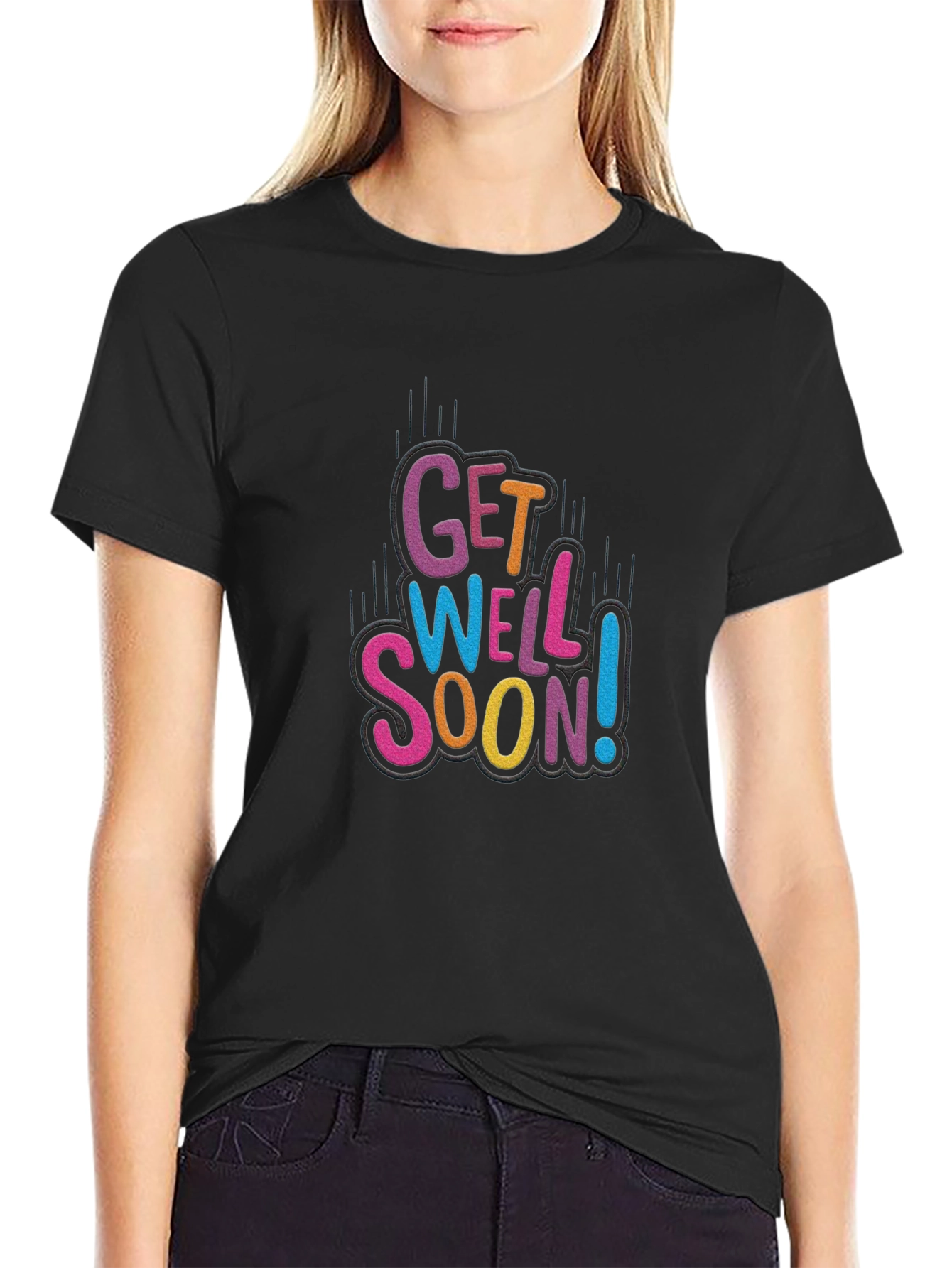 Get Well Soon Black Cotton Graphic Tee