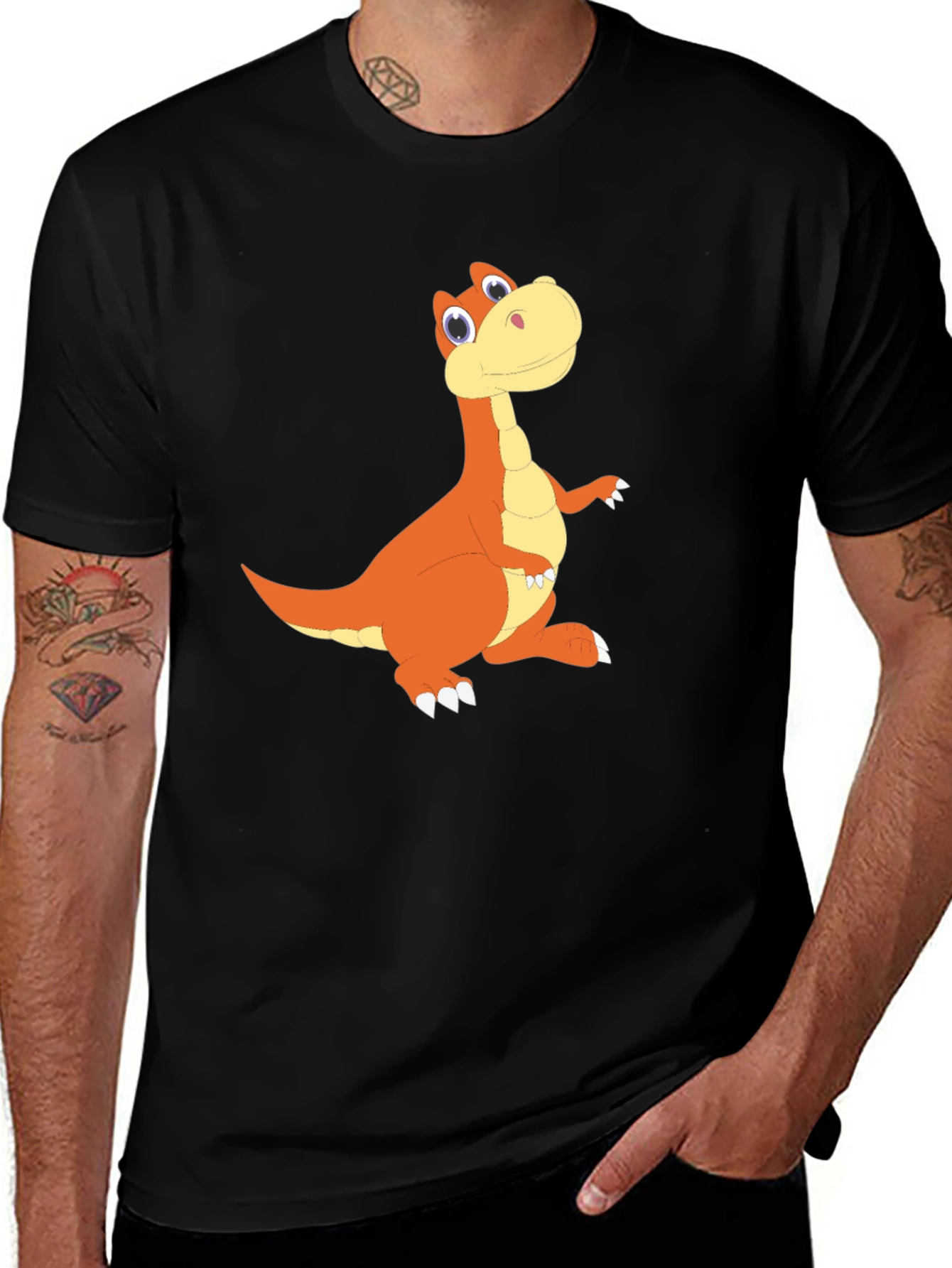 Cartoon Dinosaur Graphic Black T-Shirt