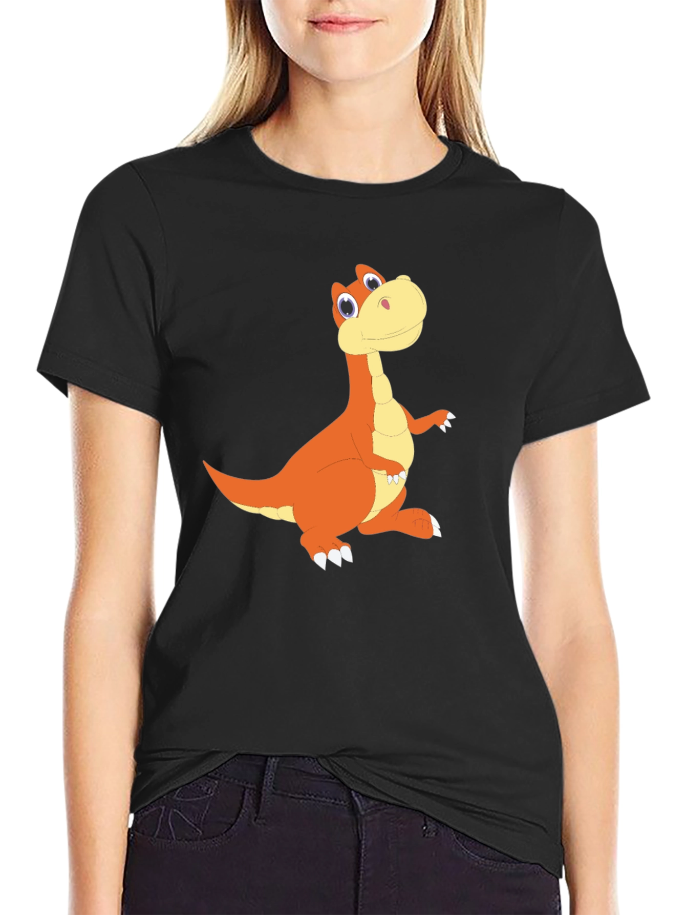 Cartoon Dinosaur Graphic Black T-Shirt