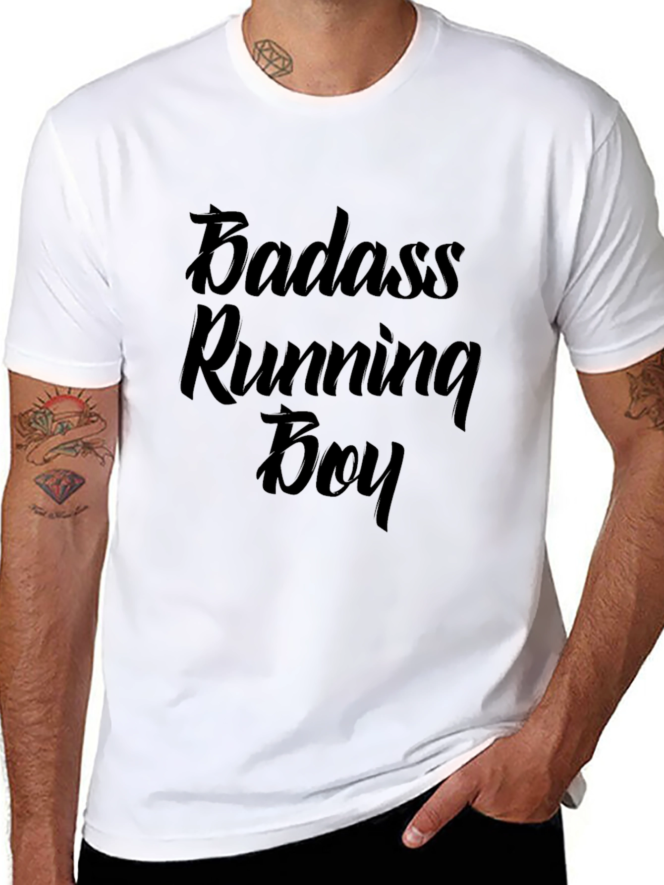 Badass Running Boy T-Shirt Black Tee