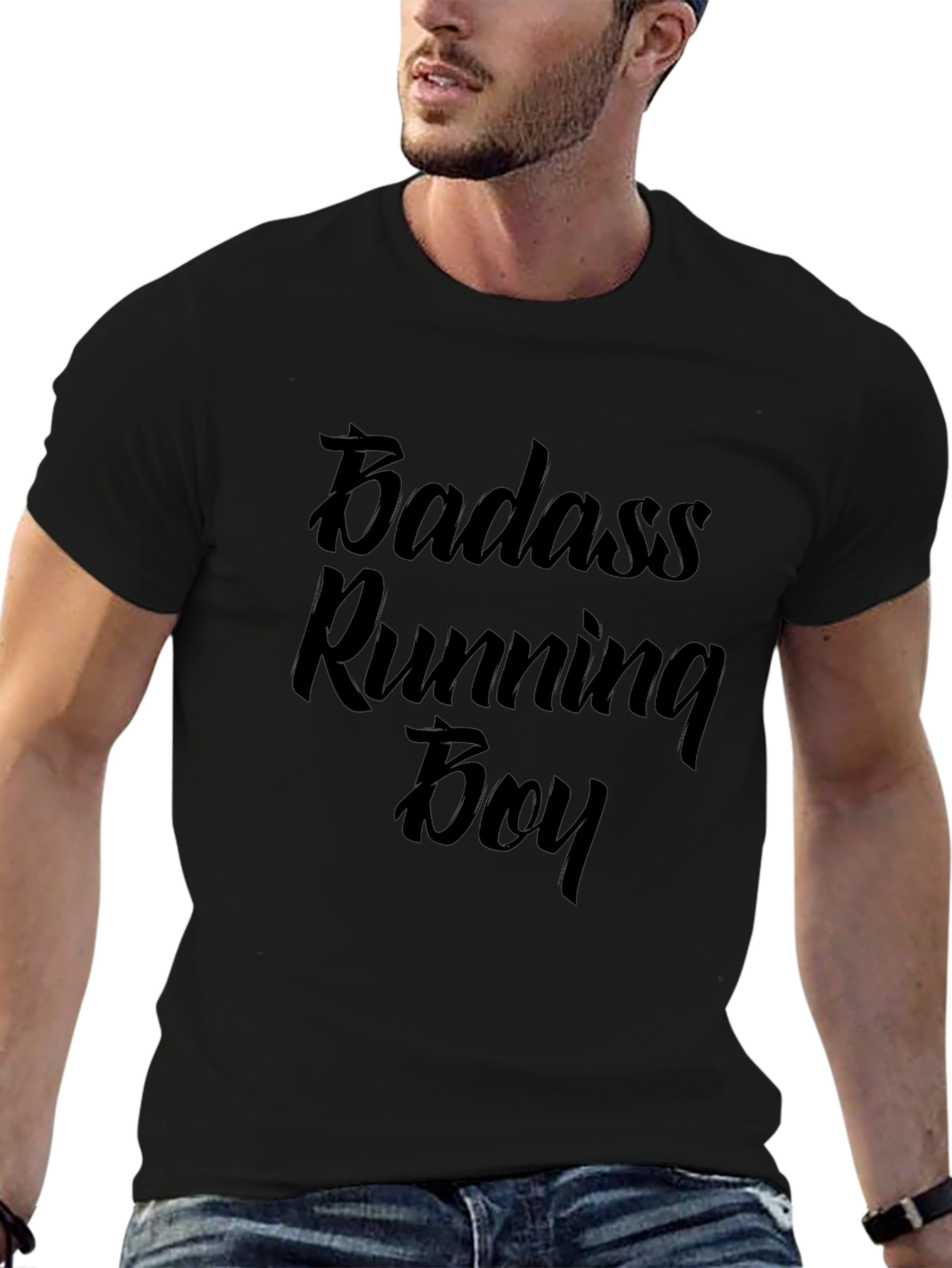 Badass Running Boy T-Shirt Black Tee