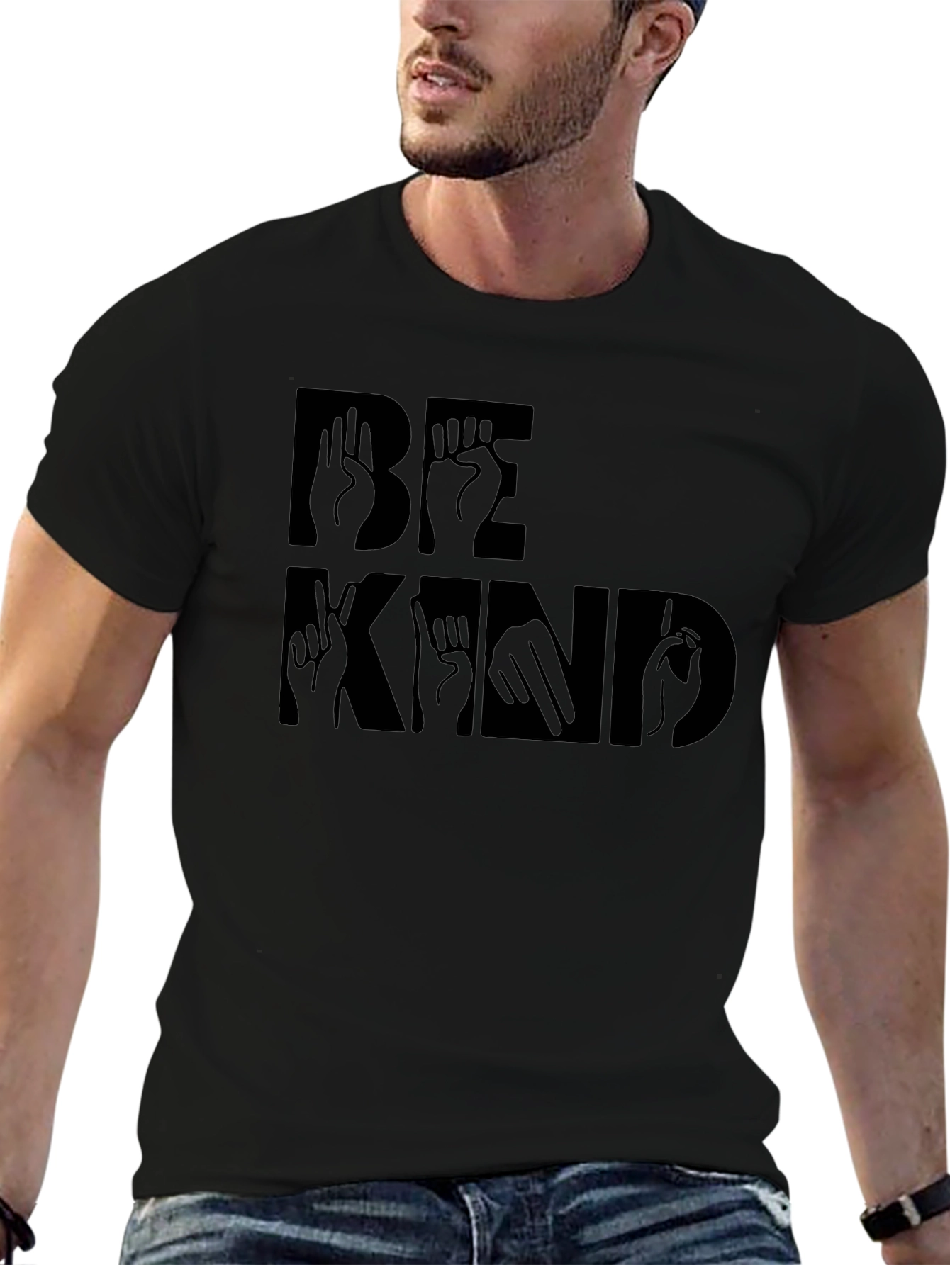 Be Kind Sign Language Black Graphic T-Shirt
