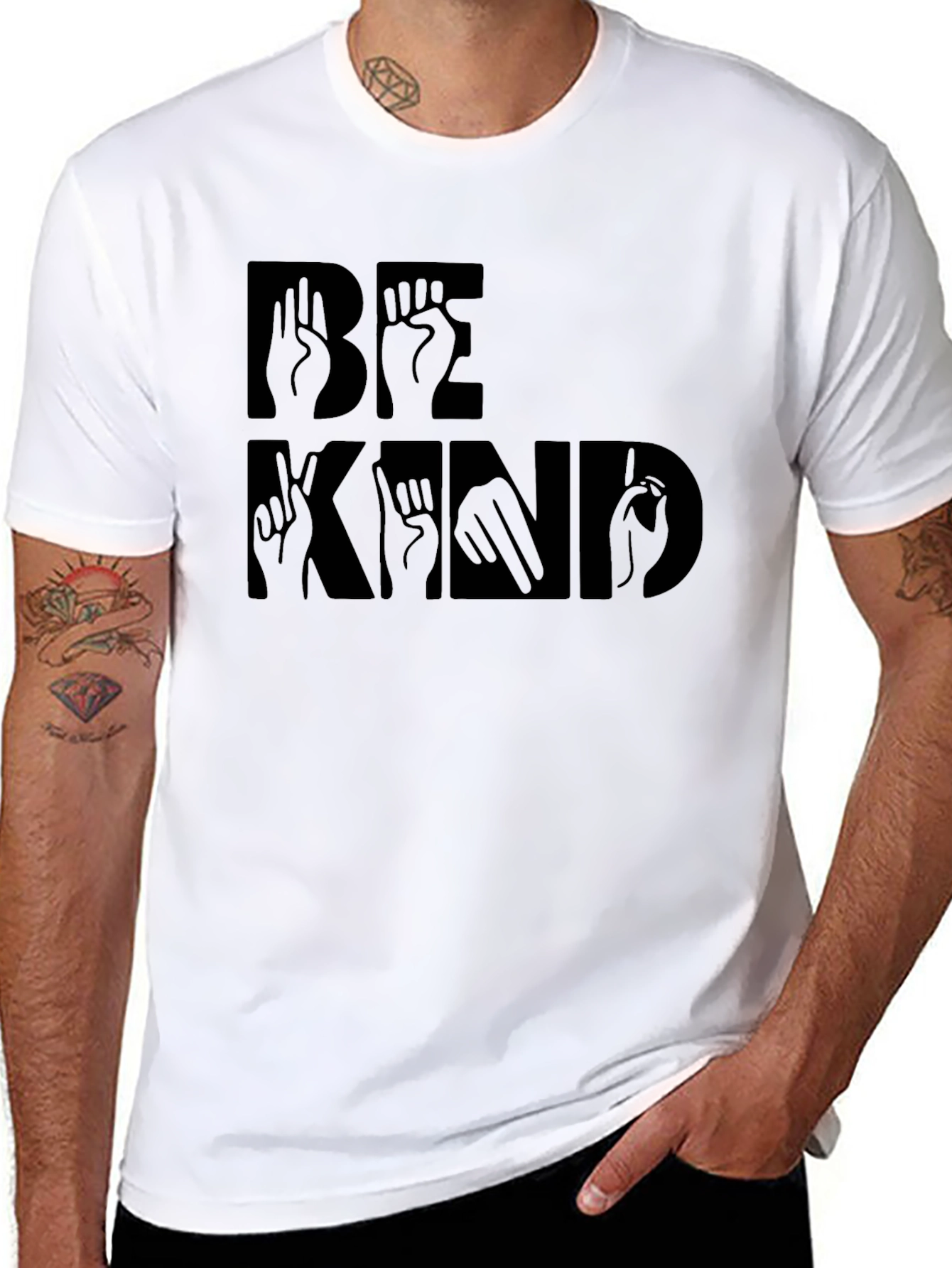 Be Kind Sign Language Black Graphic T-Shirt