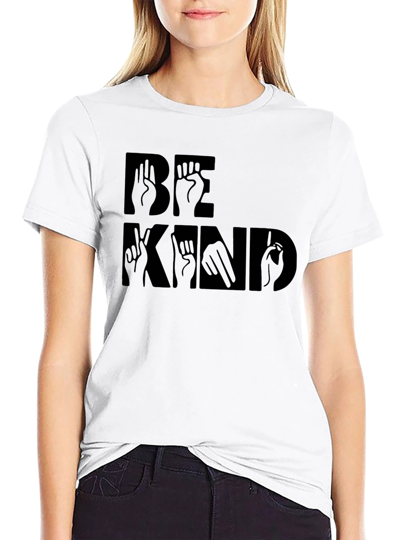 Be Kind Sign Language Black Graphic T-Shirt