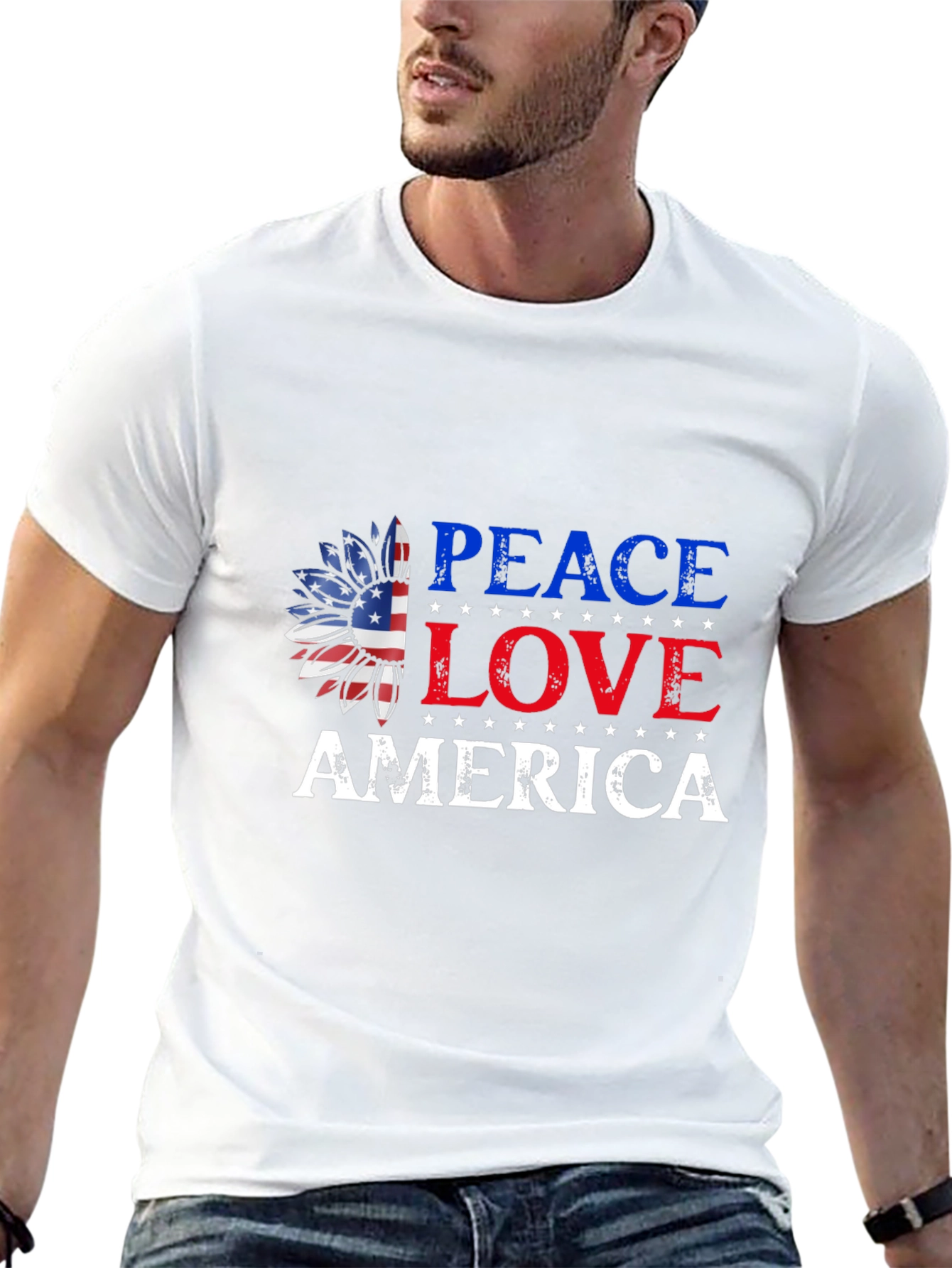 Peace Love America Patriotic Graphic T-Shirt