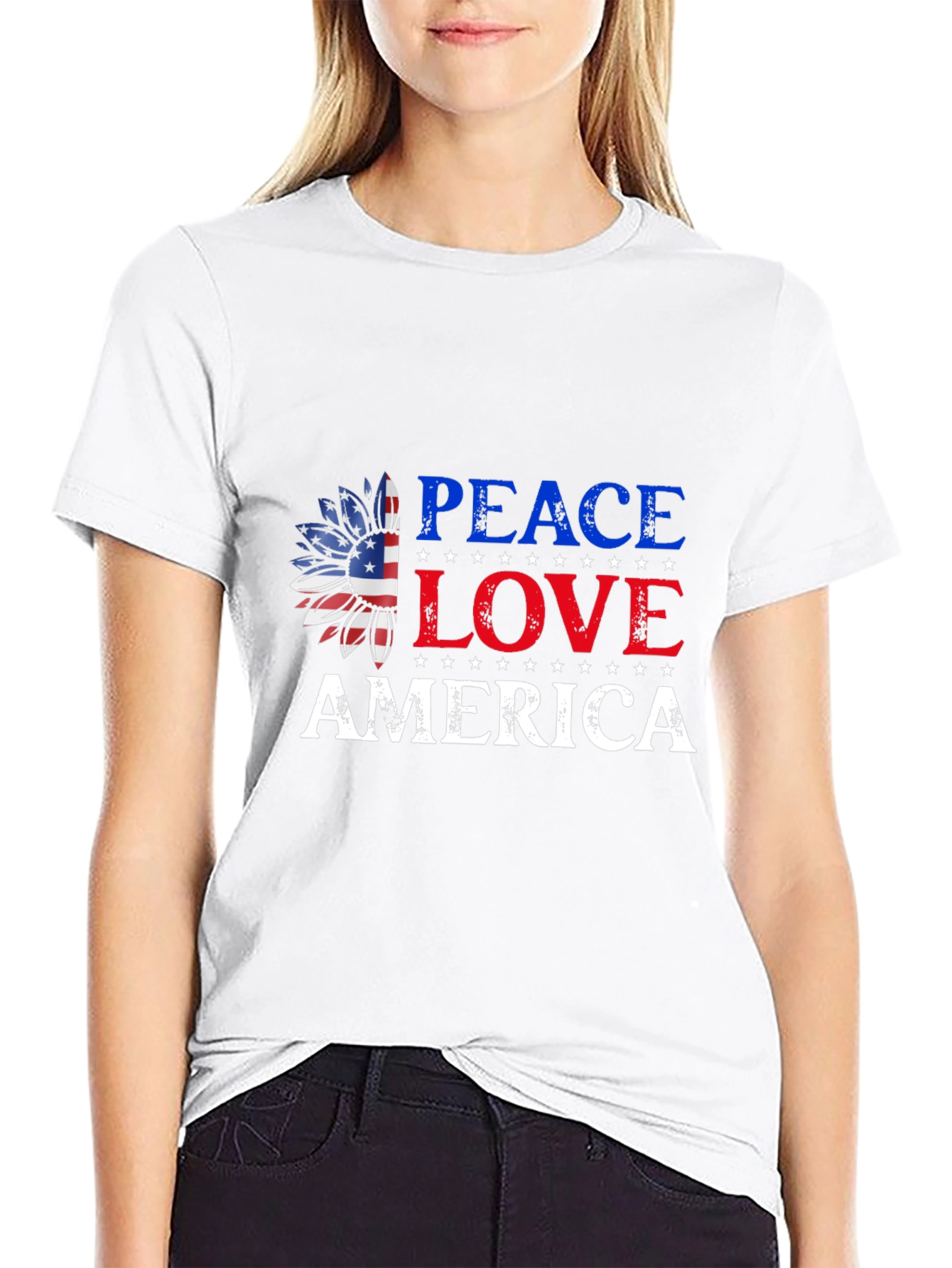 Peace Love America Patriotic Graphic T-Shirt