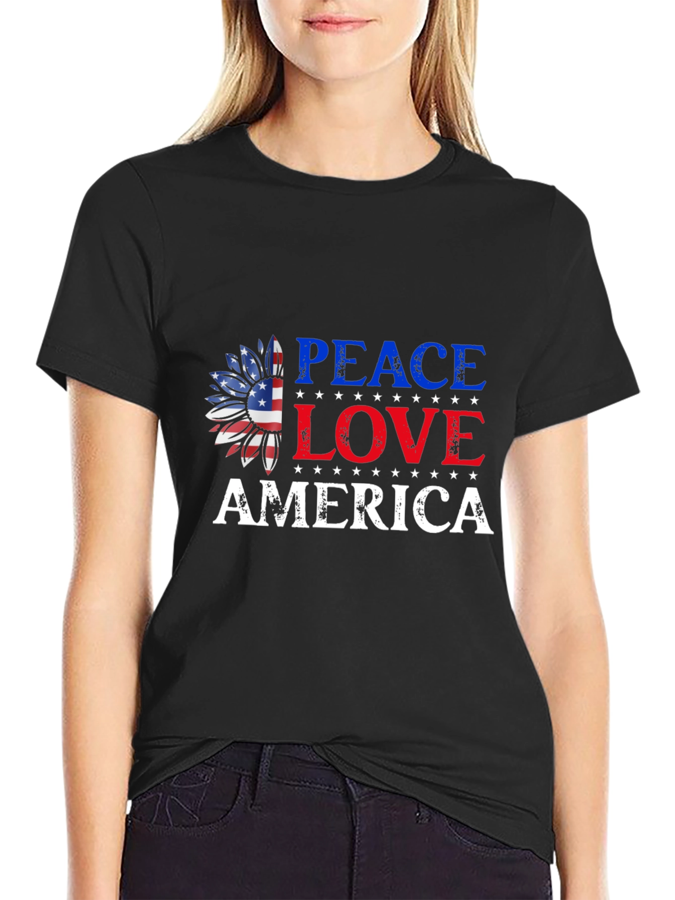 Peace Love America Patriotic Graphic T-Shirt
