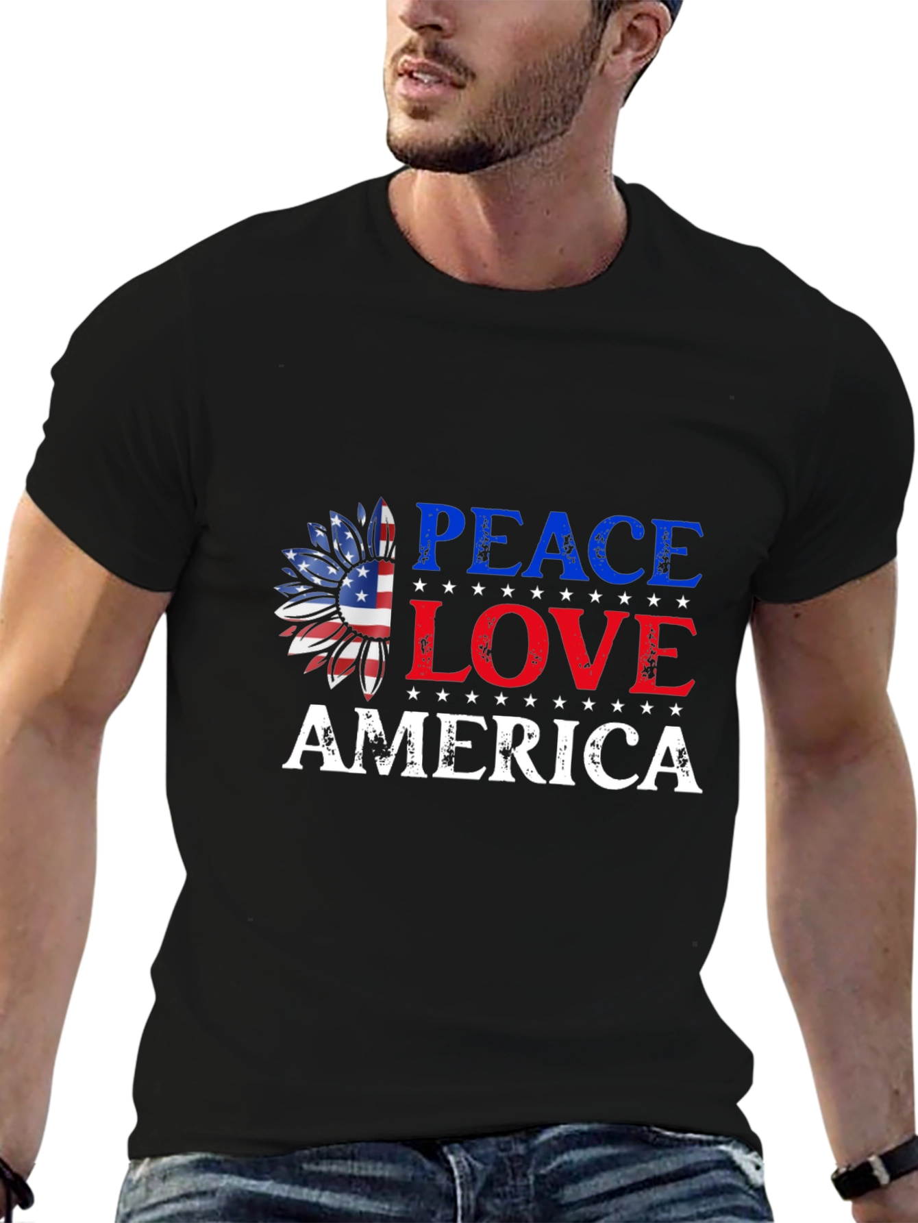Peace Love America Patriotic Graphic T-Shirt