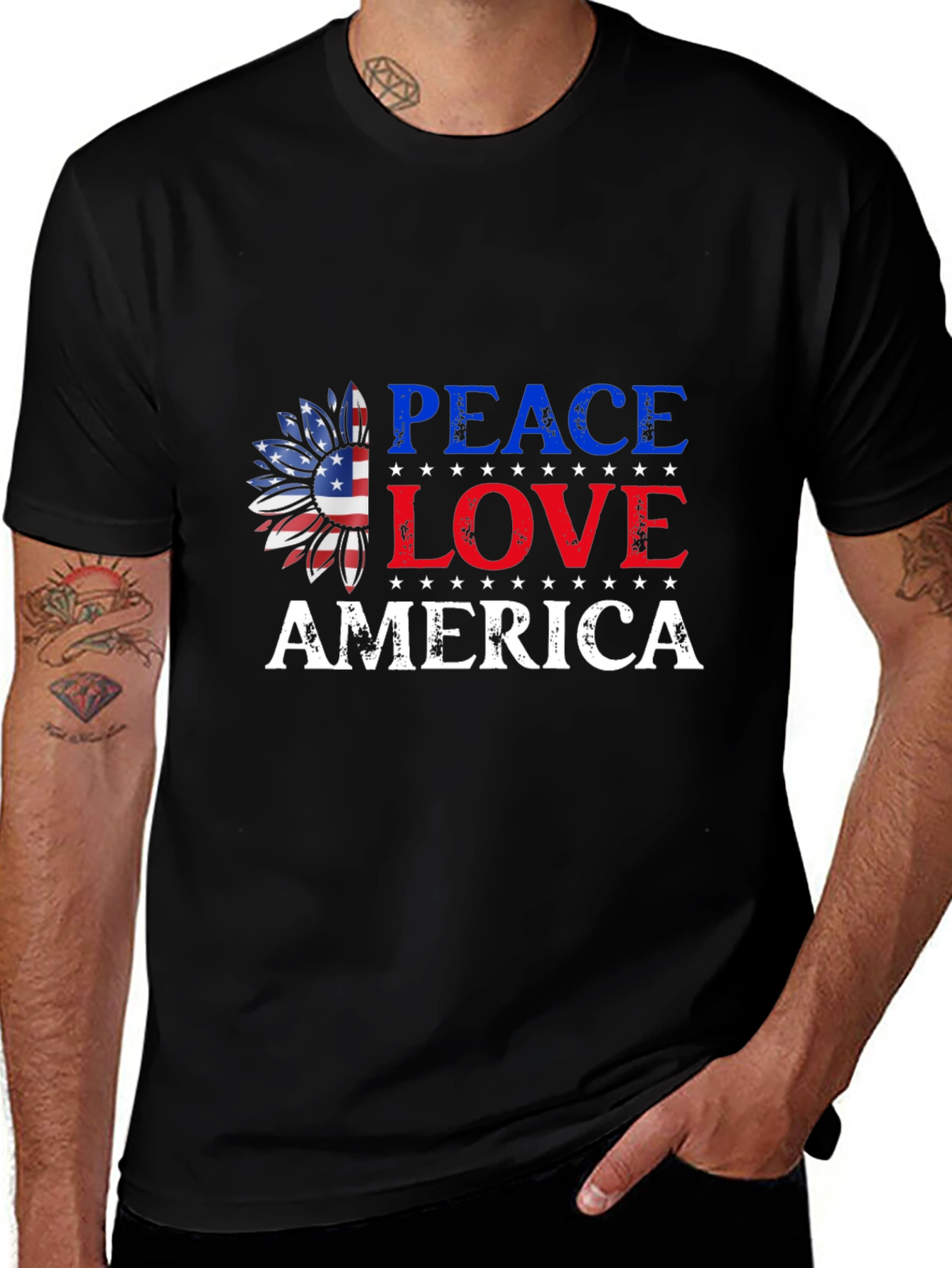 Peace Love America Patriotic Graphic T-Shirt