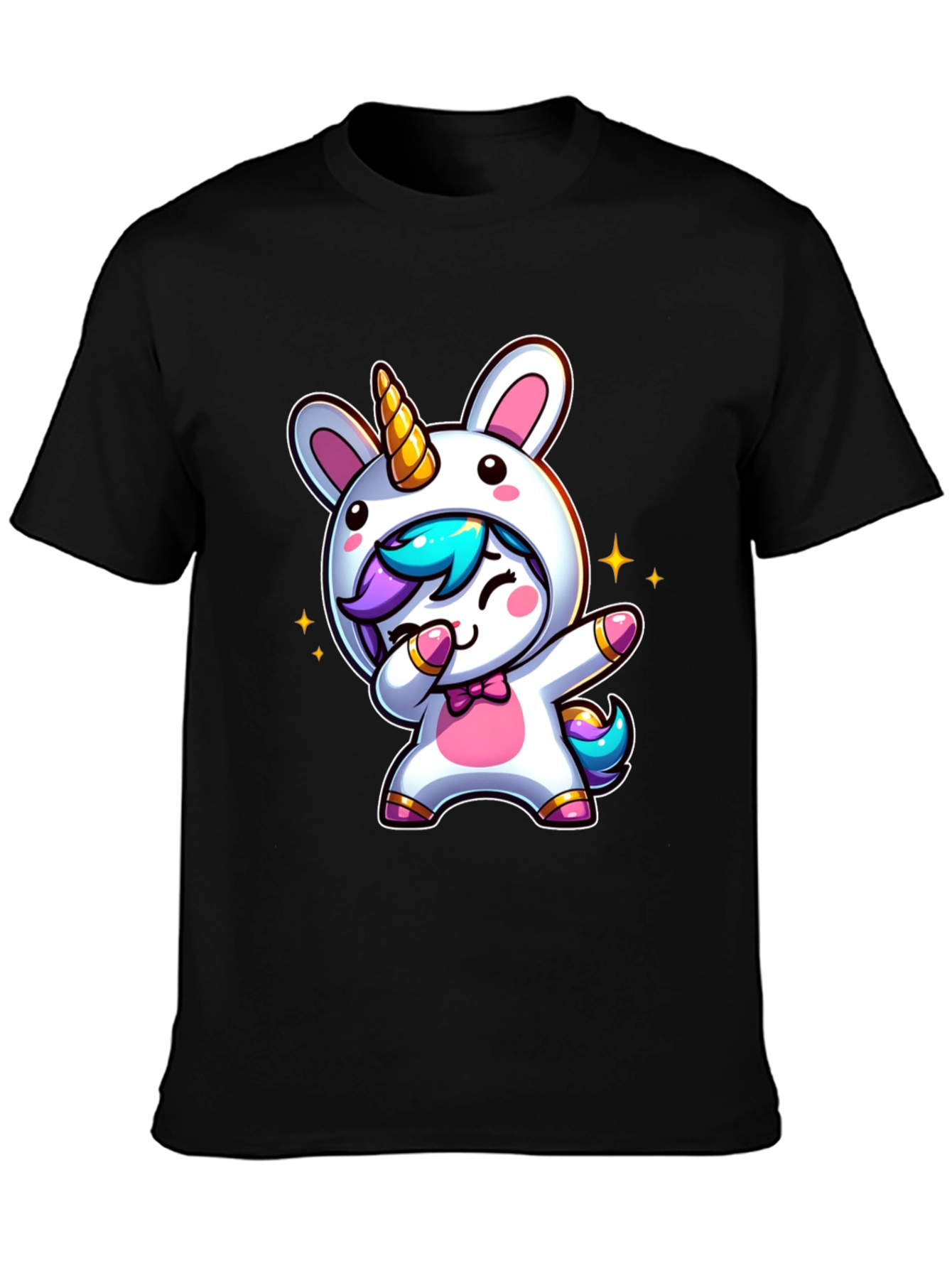 Cute Unicorn Dab Black T-Shirt