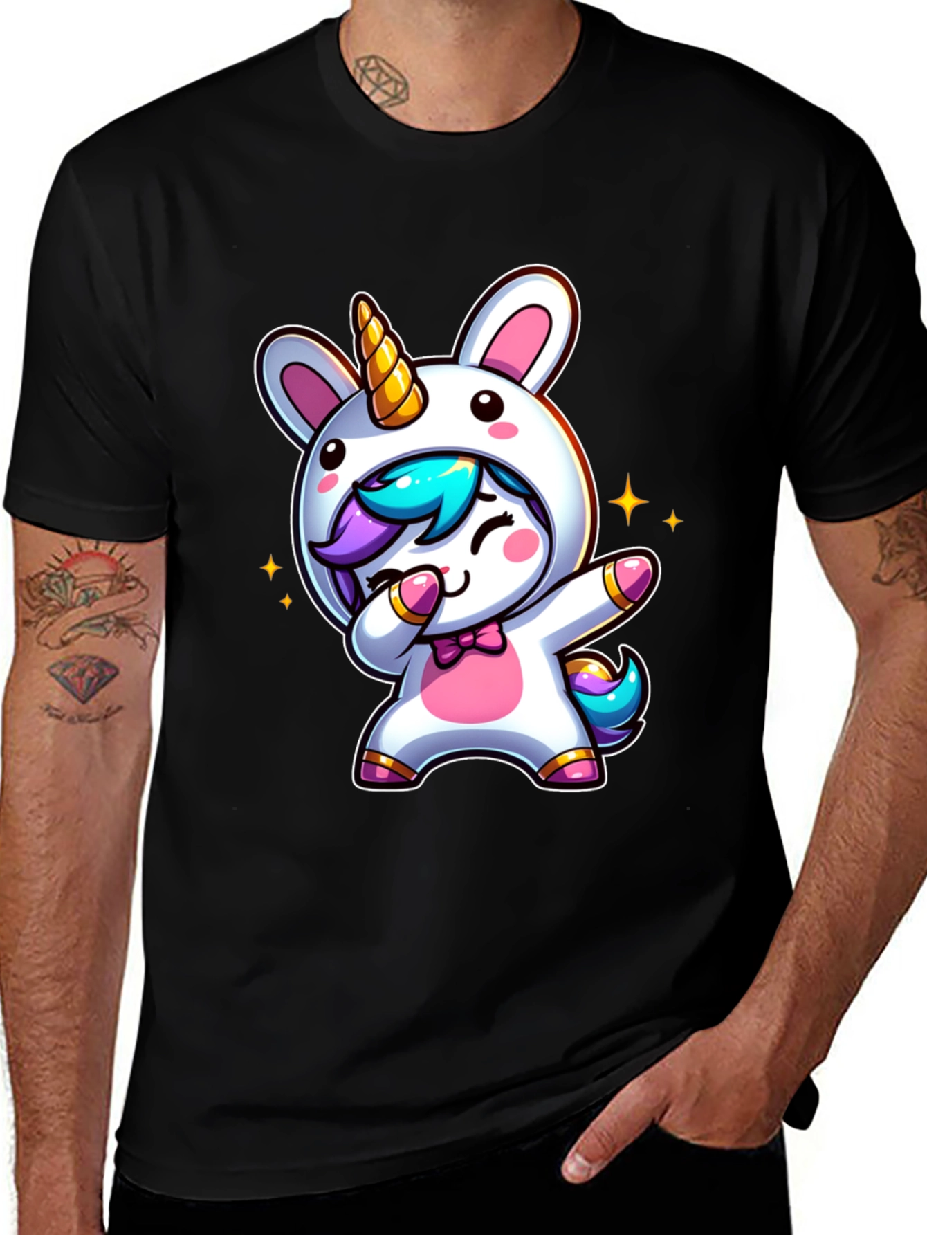 Cute Unicorn Dab Black T-Shirt