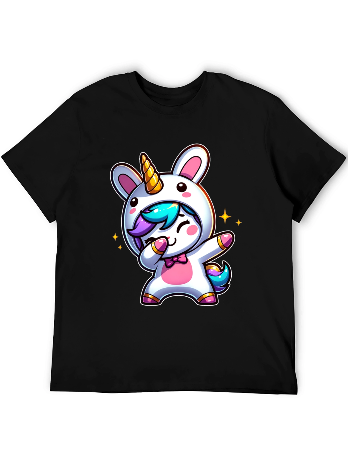 Cute Unicorn Dab Black T-Shirt