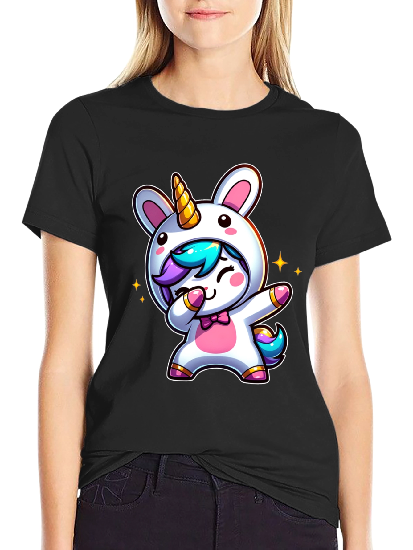 Cute Unicorn Dab Black T-Shirt