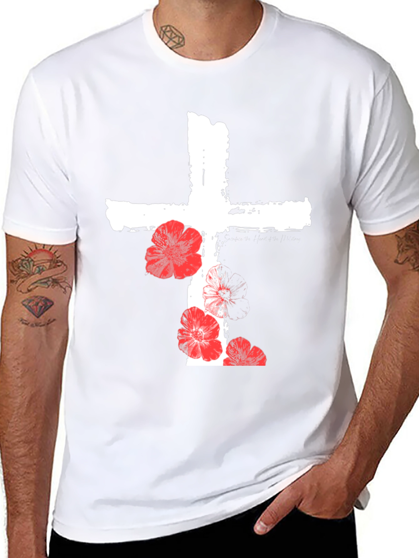 Floral Cross Graphic T-Shirt - Black