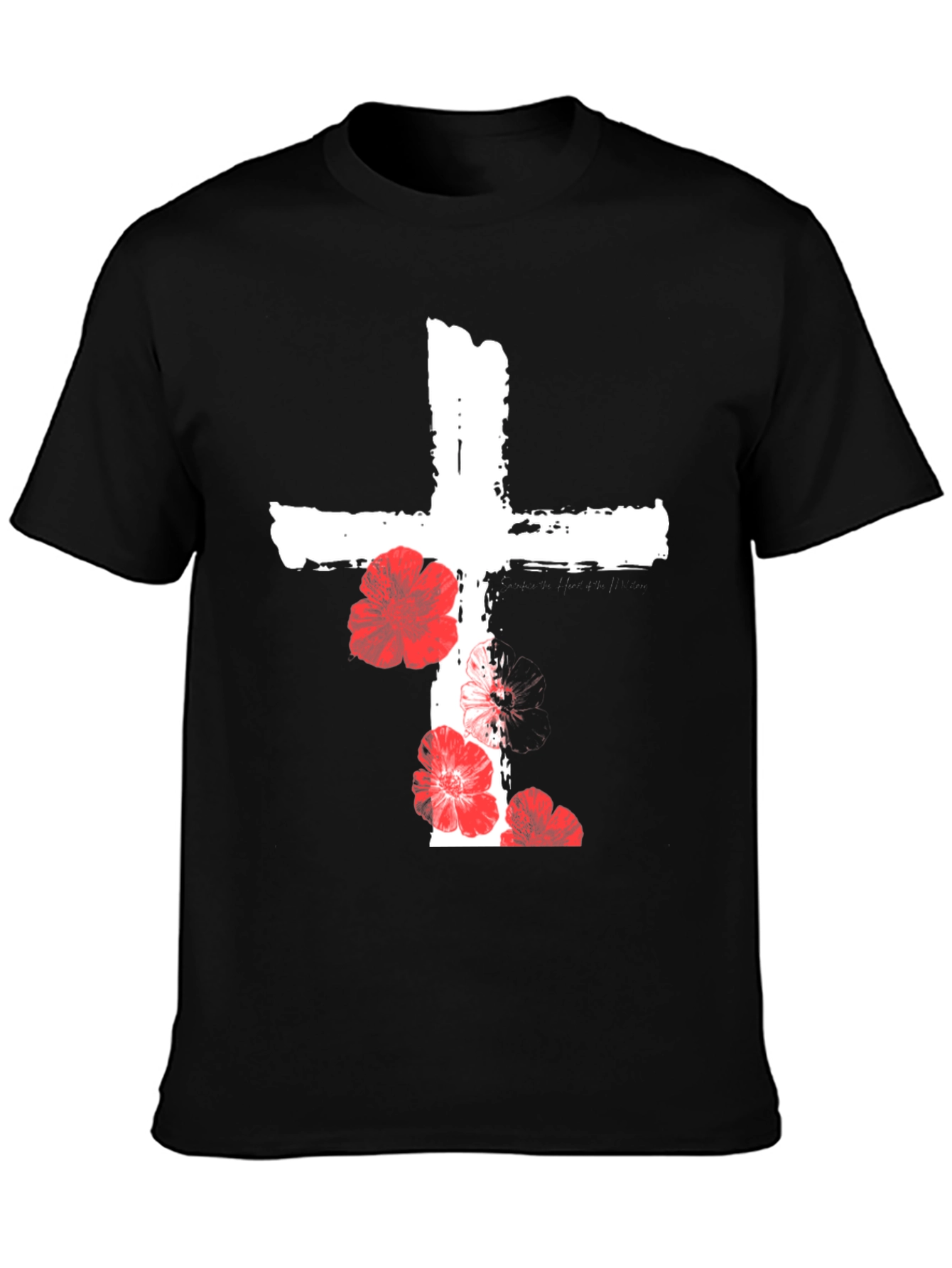 Floral Cross Graphic T-Shirt - Black