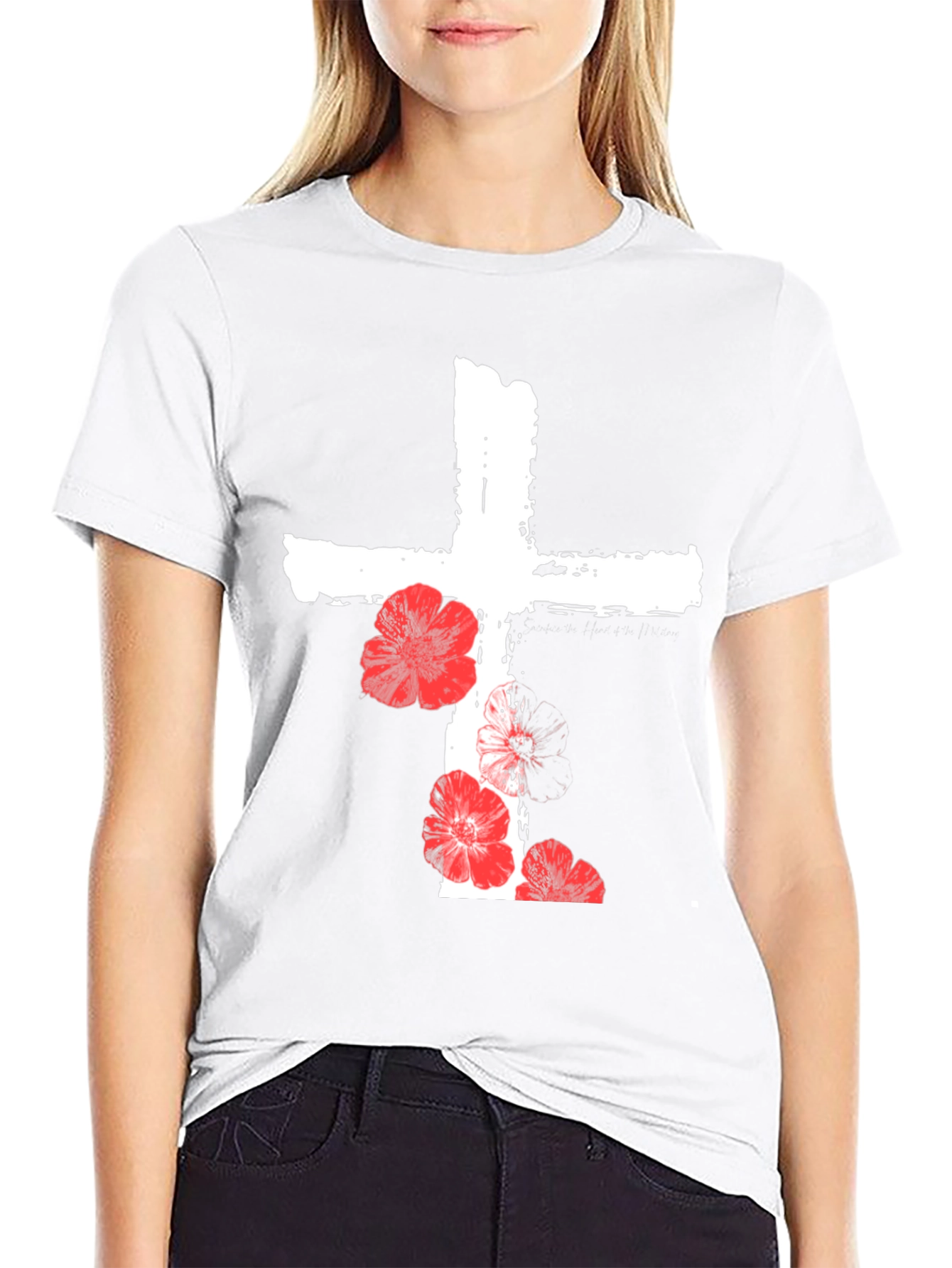 Floral Cross Graphic T-Shirt - Black