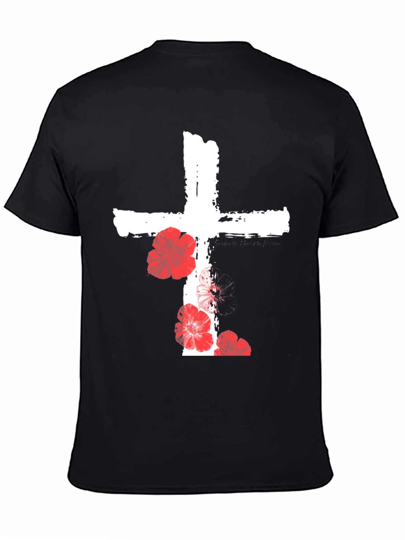 Floral Cross Graphic T-Shirt - Black