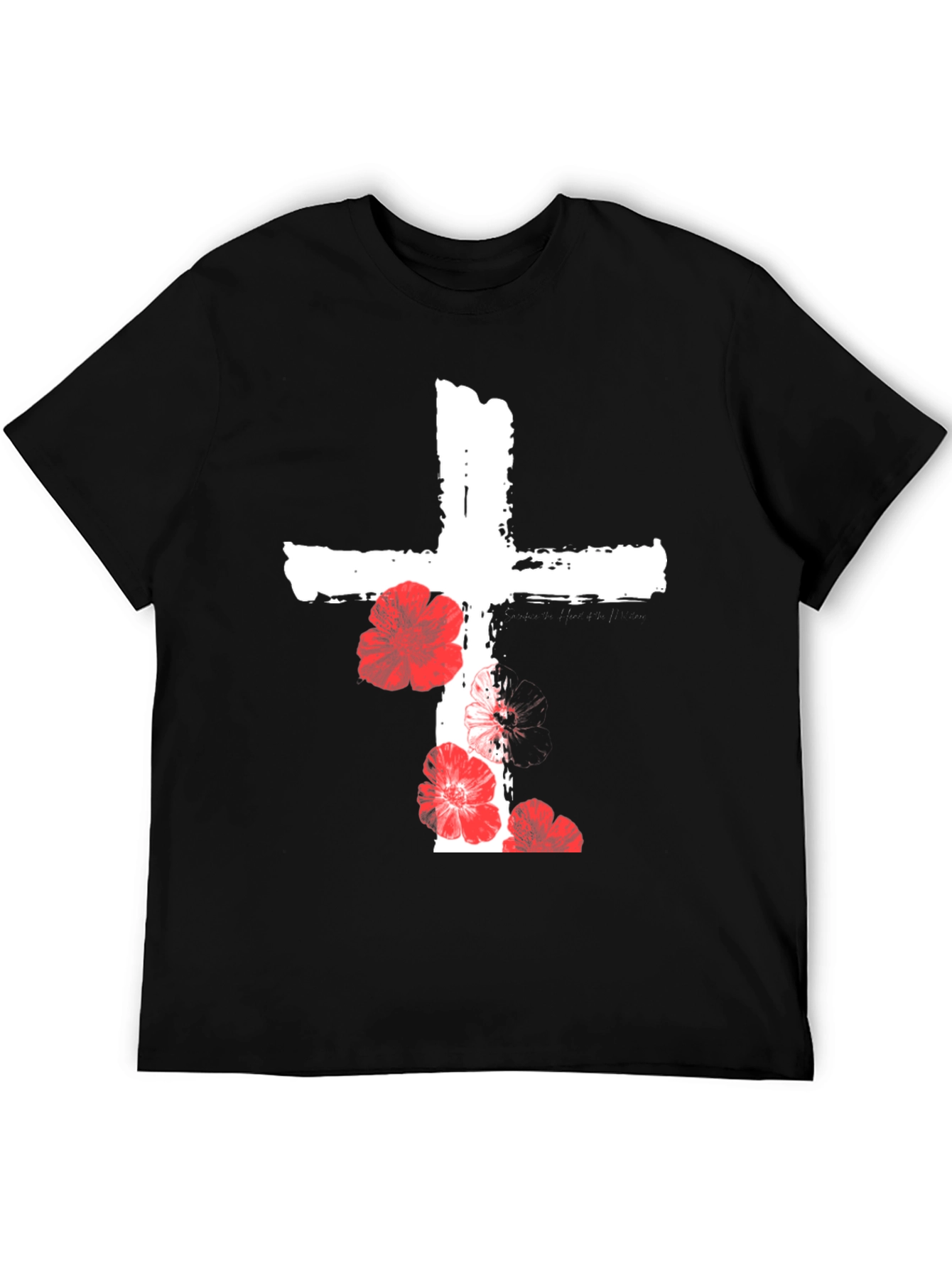 Floral Cross Graphic T-Shirt - Black