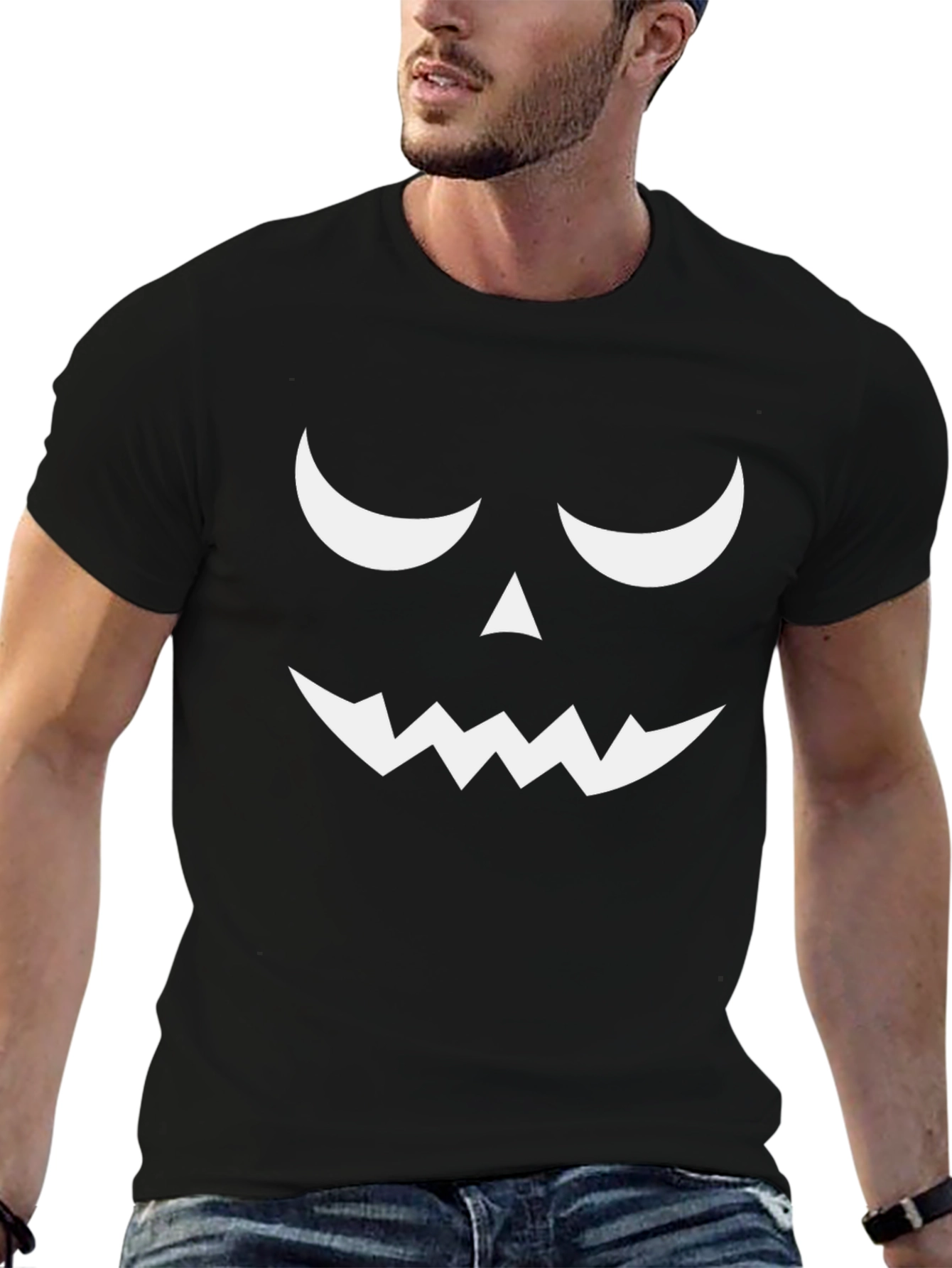 Halloween Pumpkin Face Black T-Shirt
