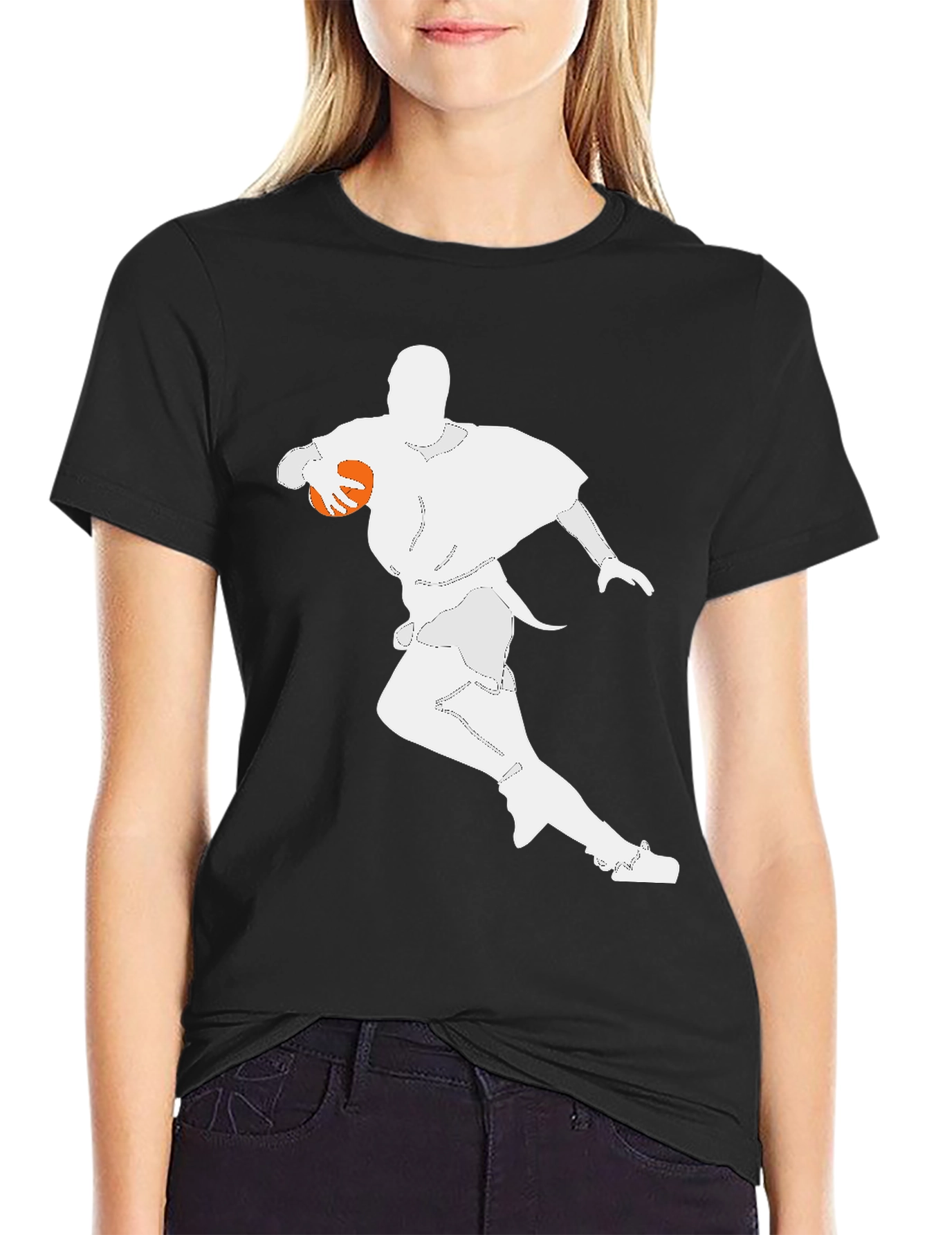 Football Player Graphic Tee - Black Cotton T-Shirt