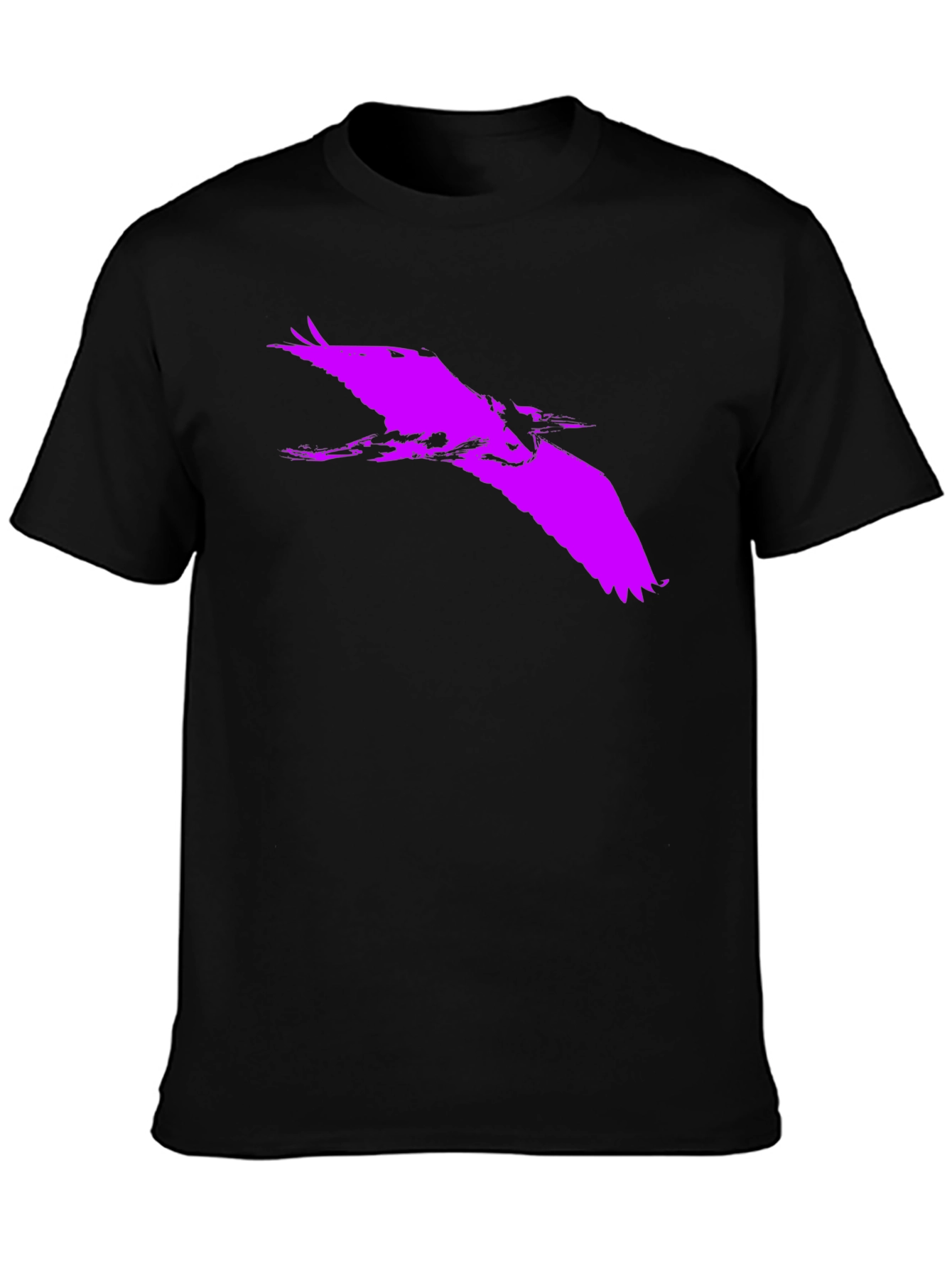 Bold Purple Heron Silhouette on Black Tee